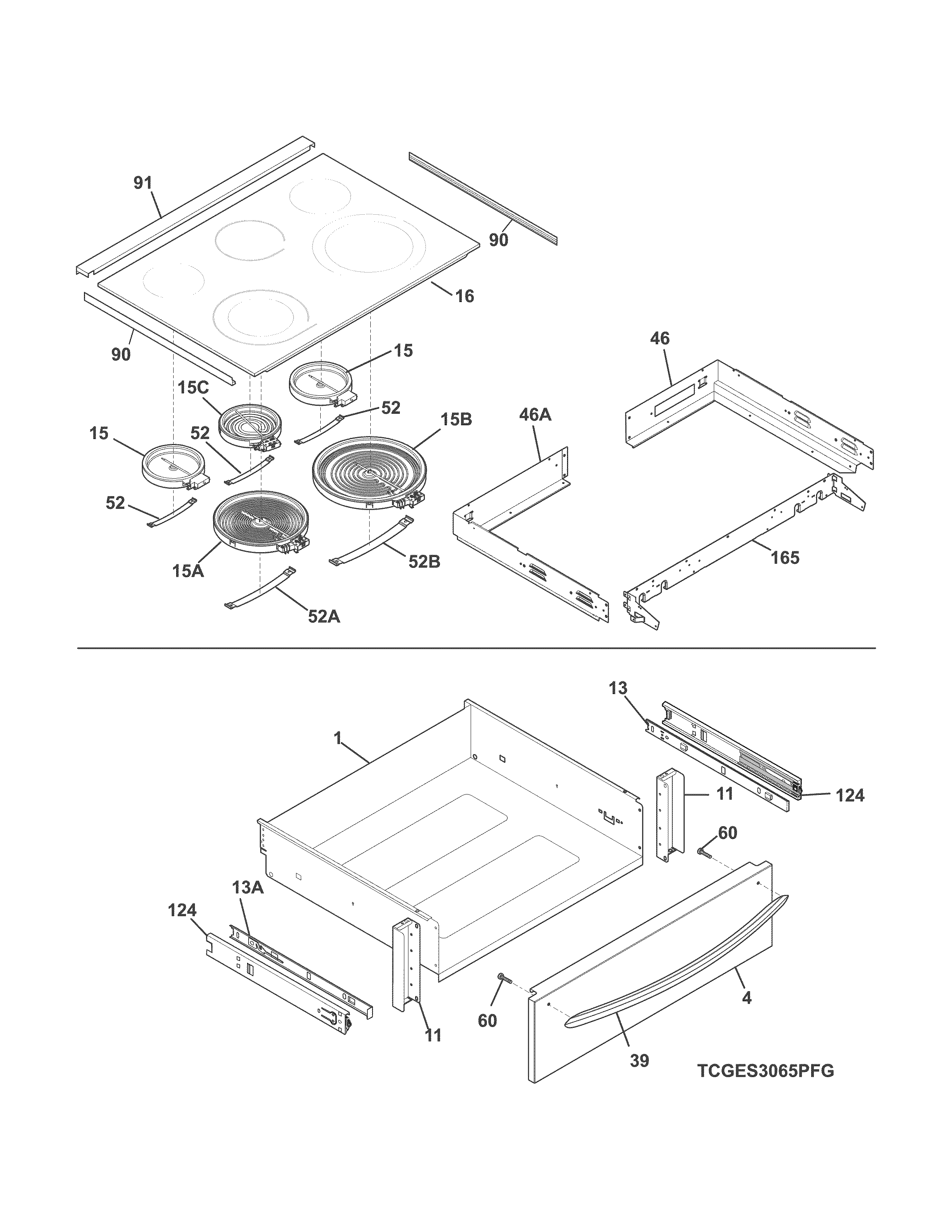 Frigidaire CGES3065PFH top/drawer diagram