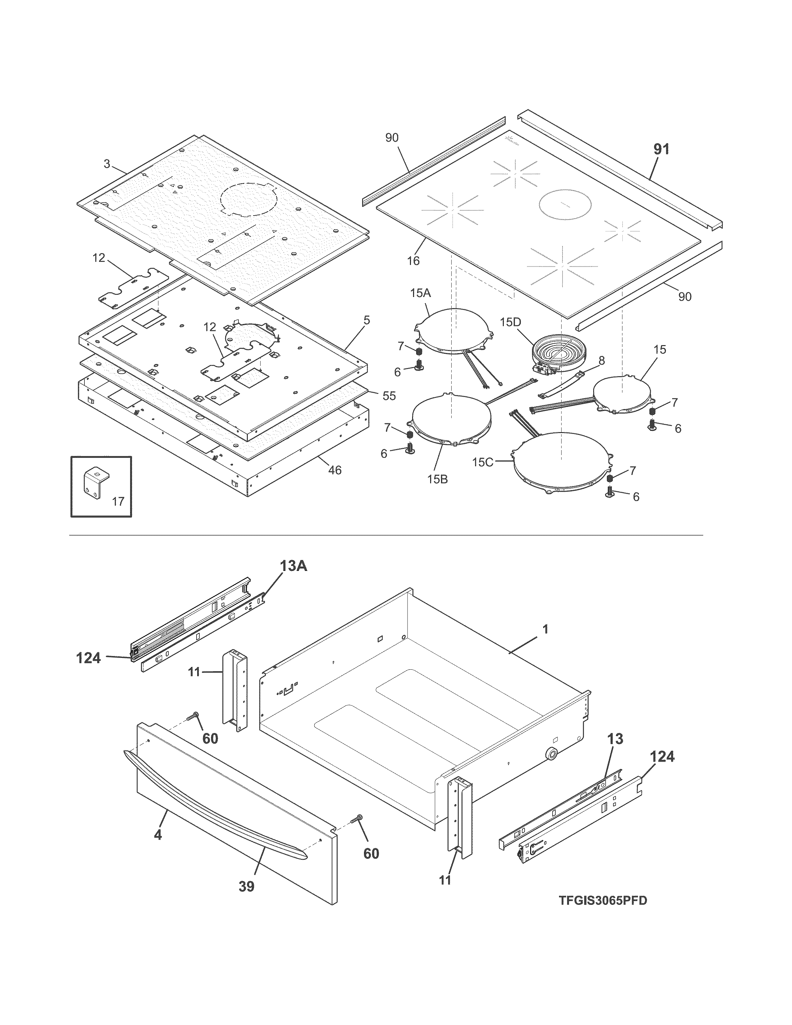 Frigidaire FGIS3065PFE top/drawer diagram