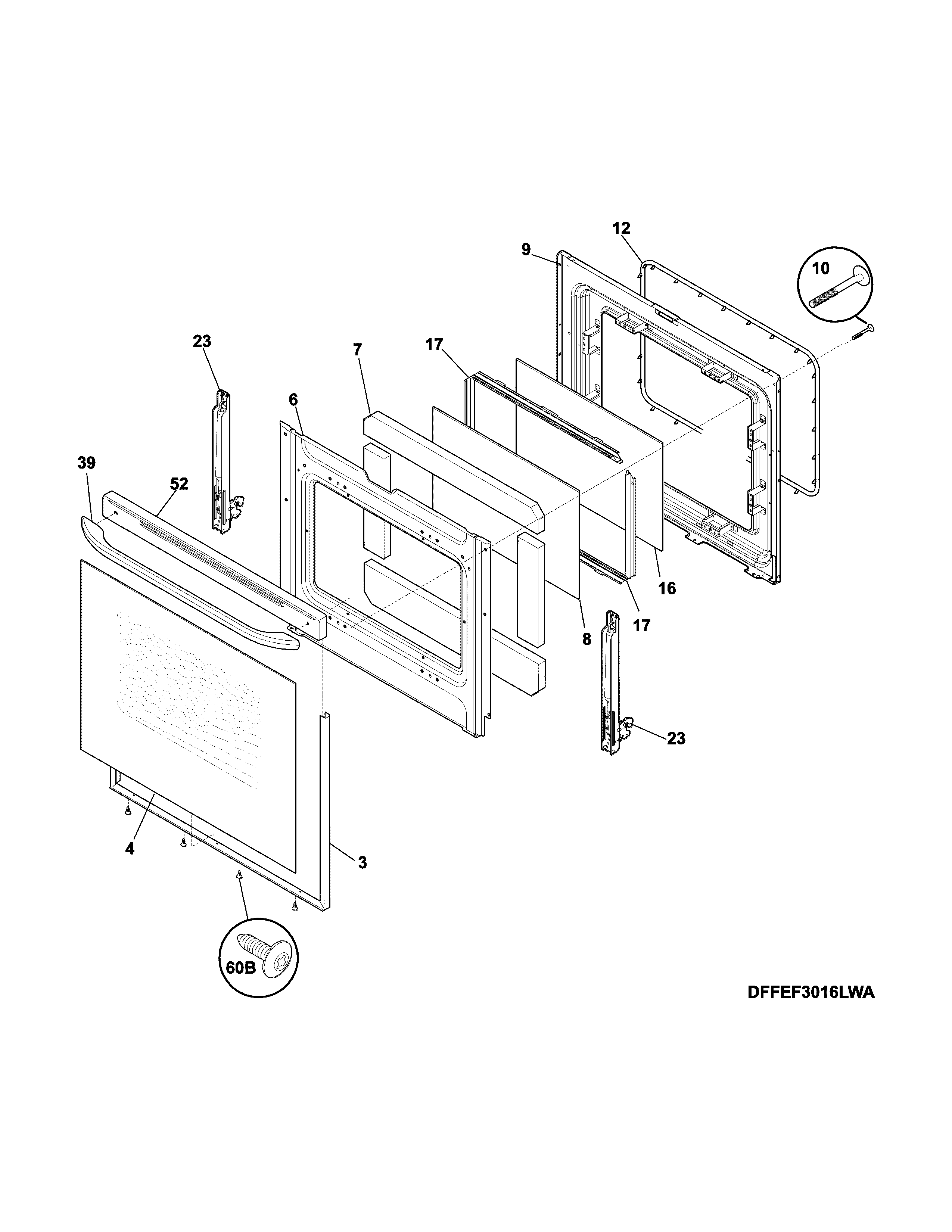 Frigidaire CFEF3014TWA door diagram