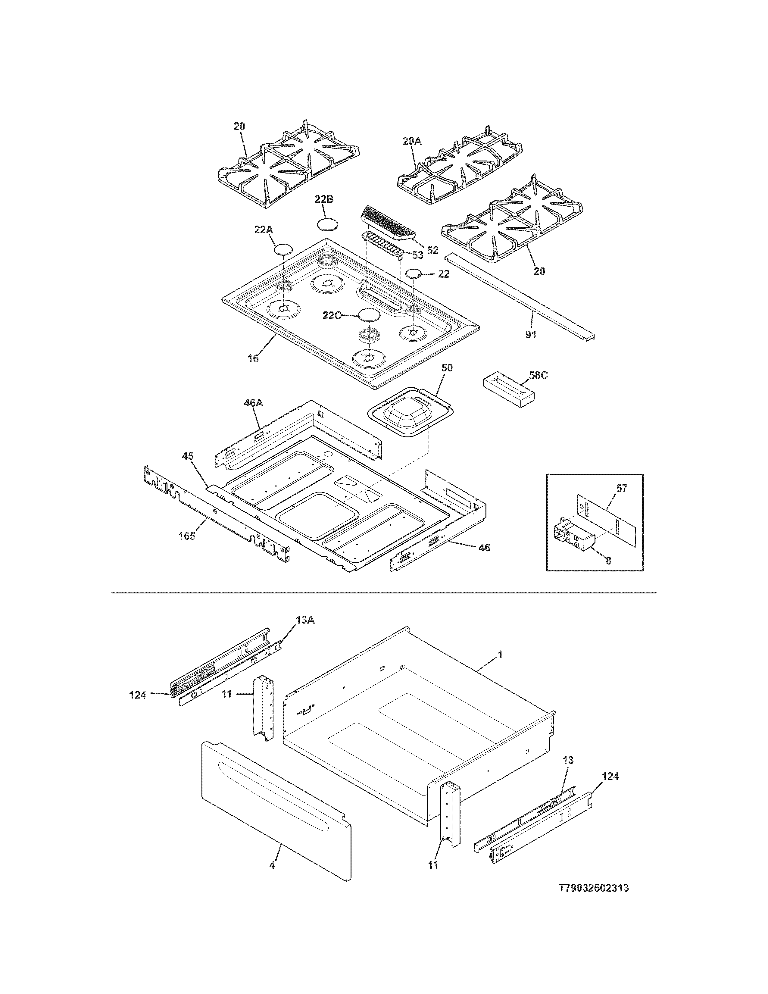 Kenmore 79032609315 top/drawer diagram