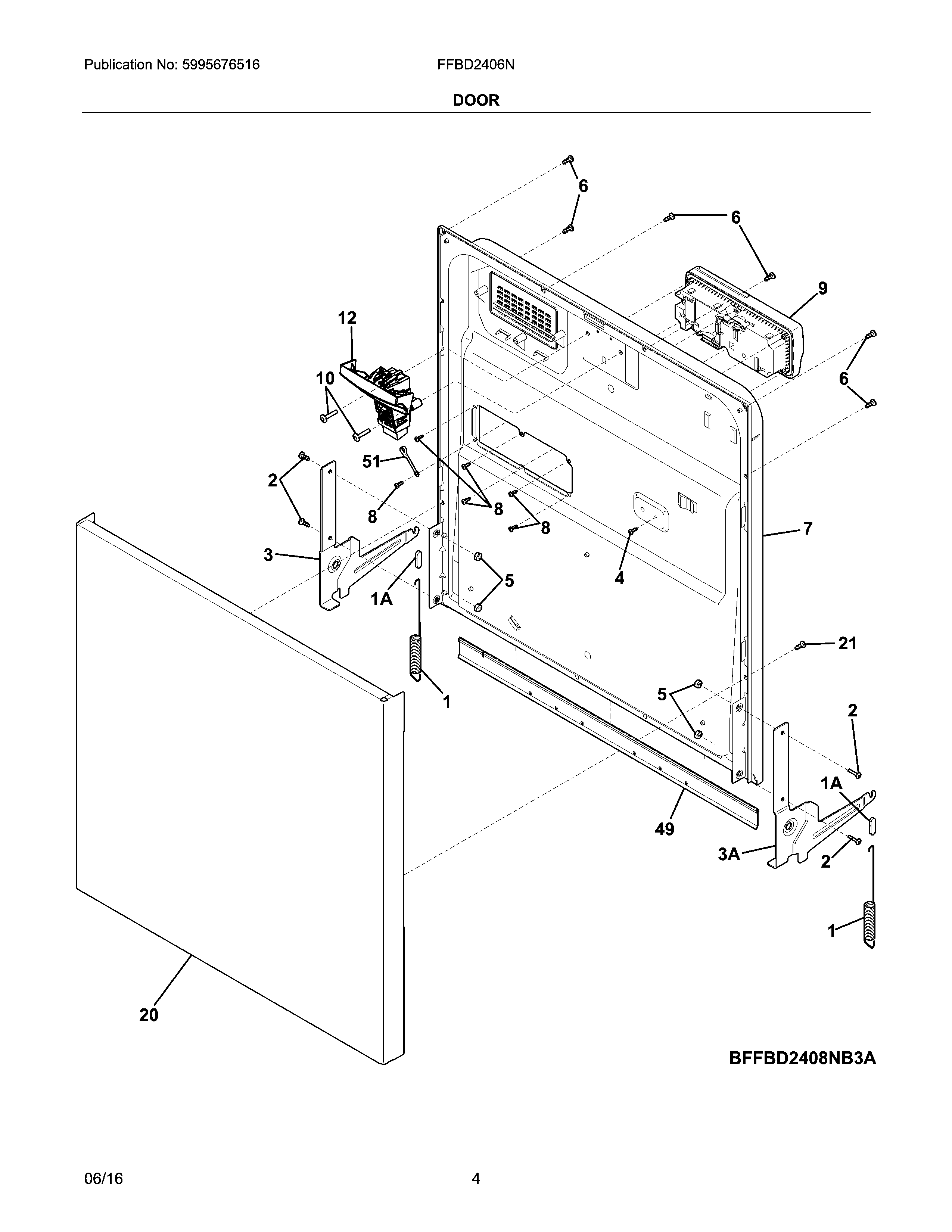 Frigidaire FFBD2406NS8B door diagram