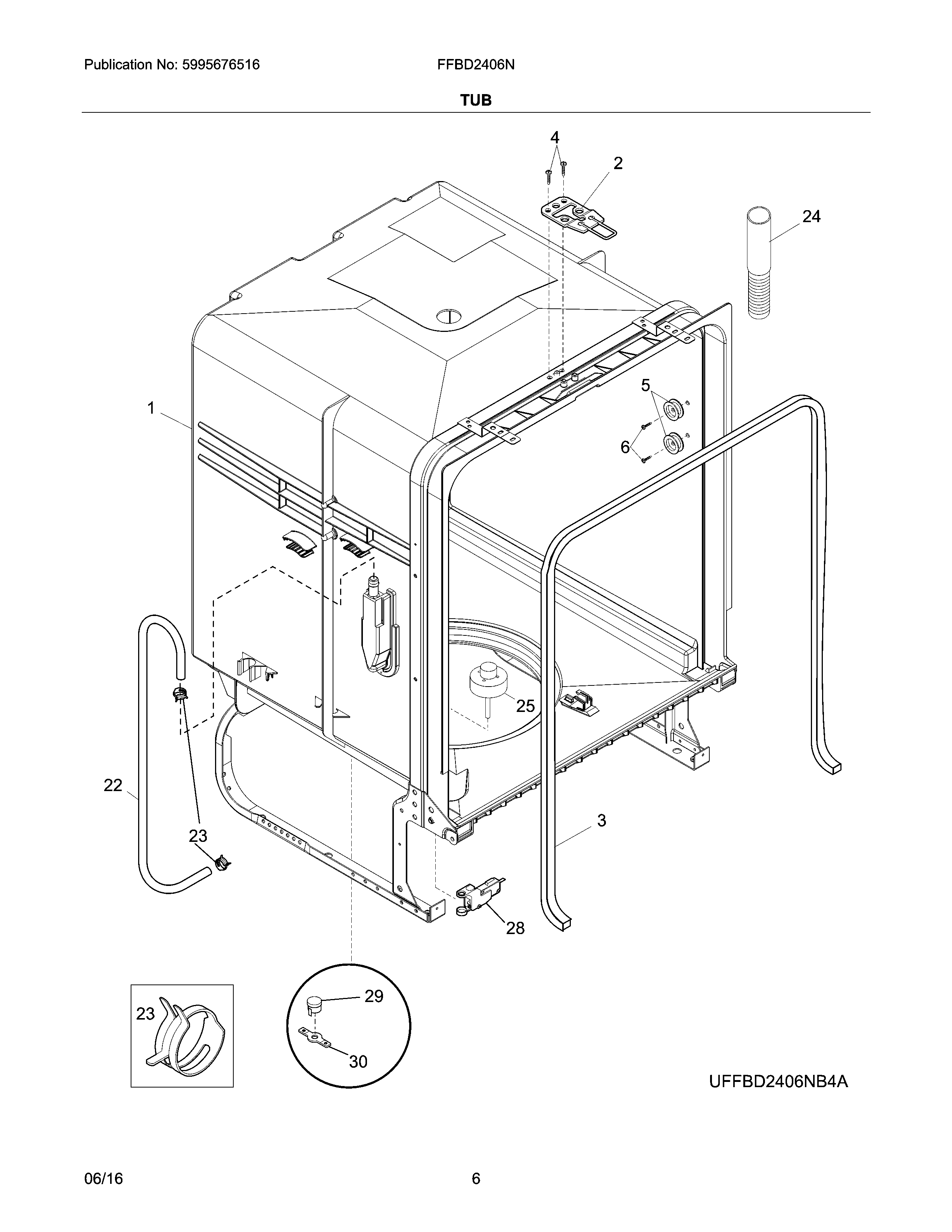 Frigidaire FFBD2406NS8B tub diagram