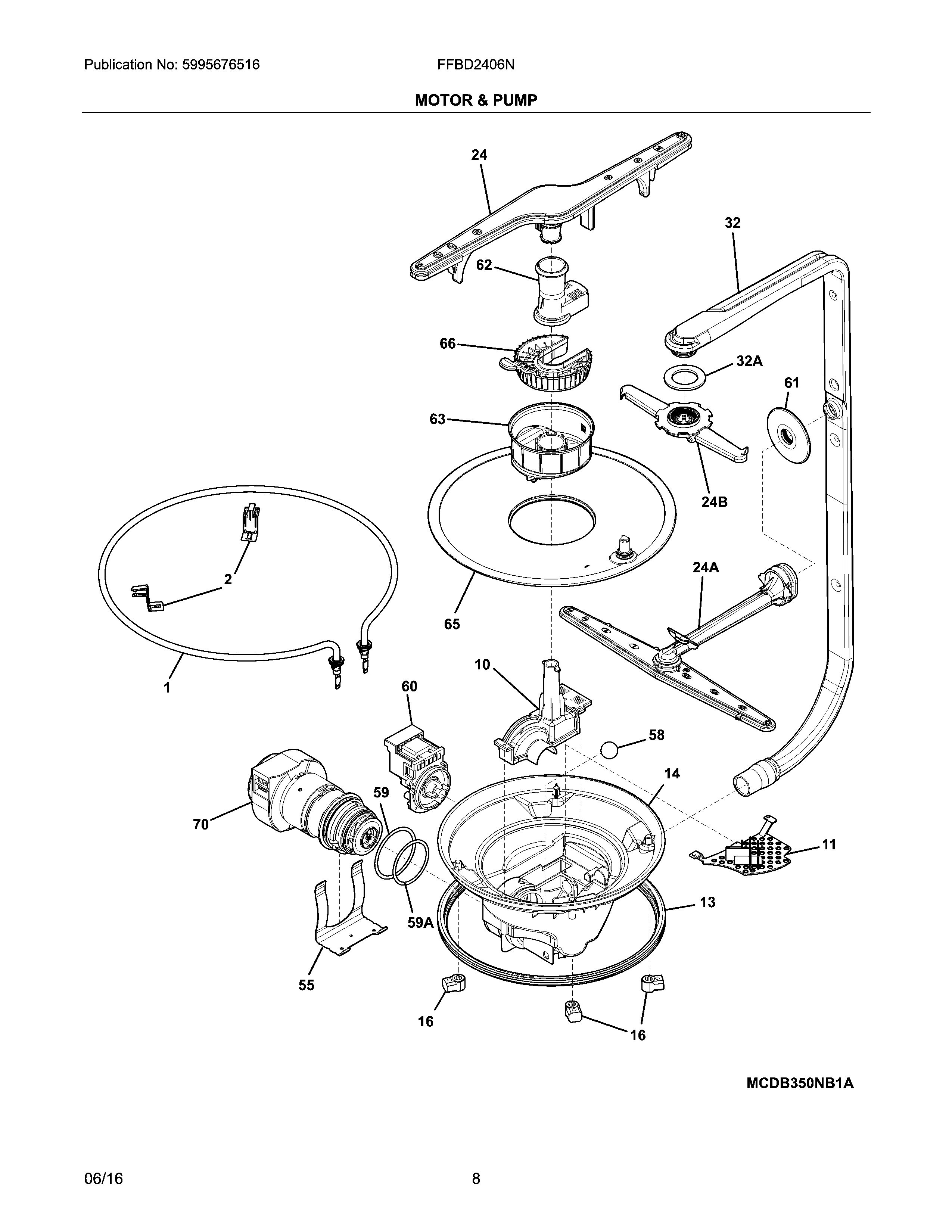 Frigidaire FFBD2406NS8B motor & pump diagram