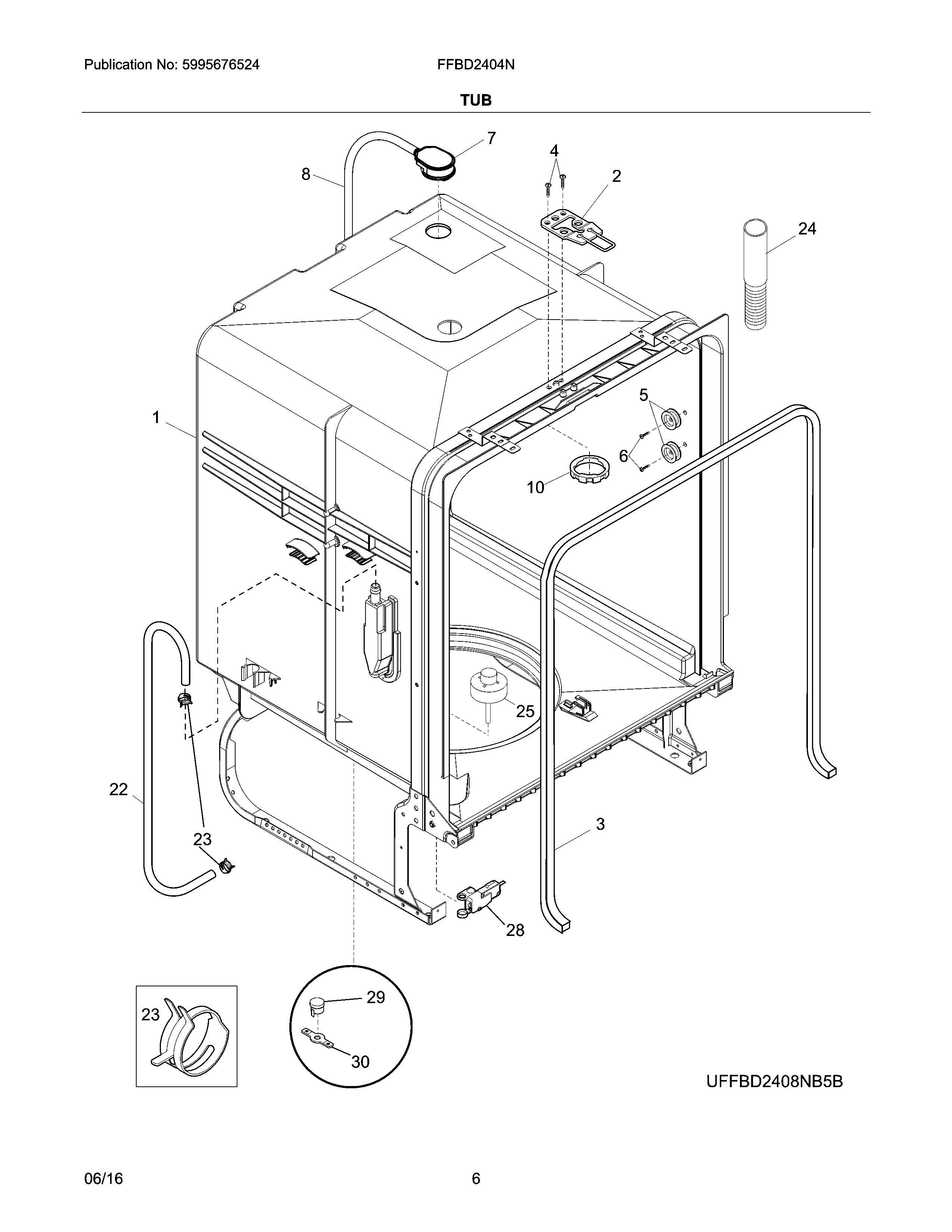 Frigidaire FFBD2404NB7C tub diagram