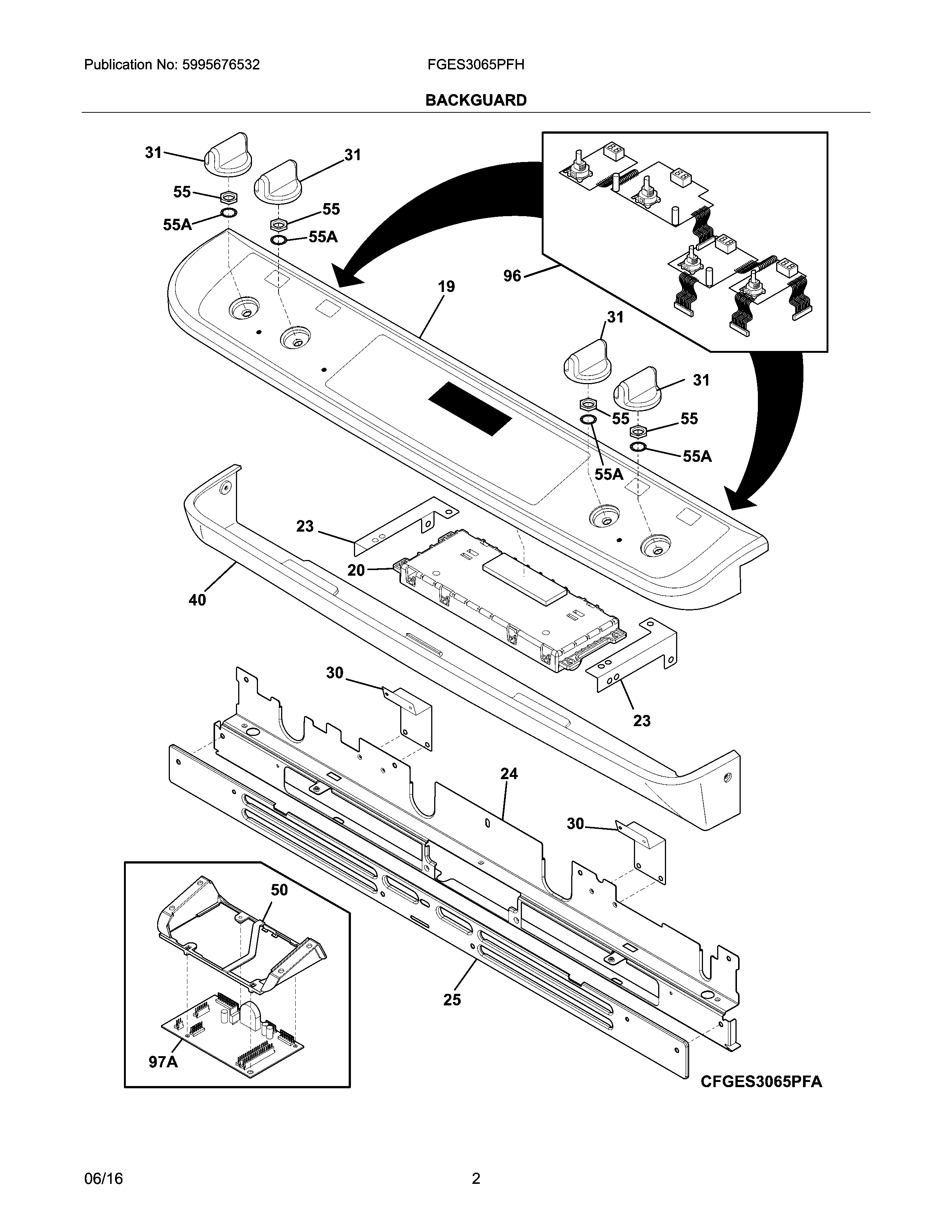 Frigidaire FGES3065PFH backguard diagram