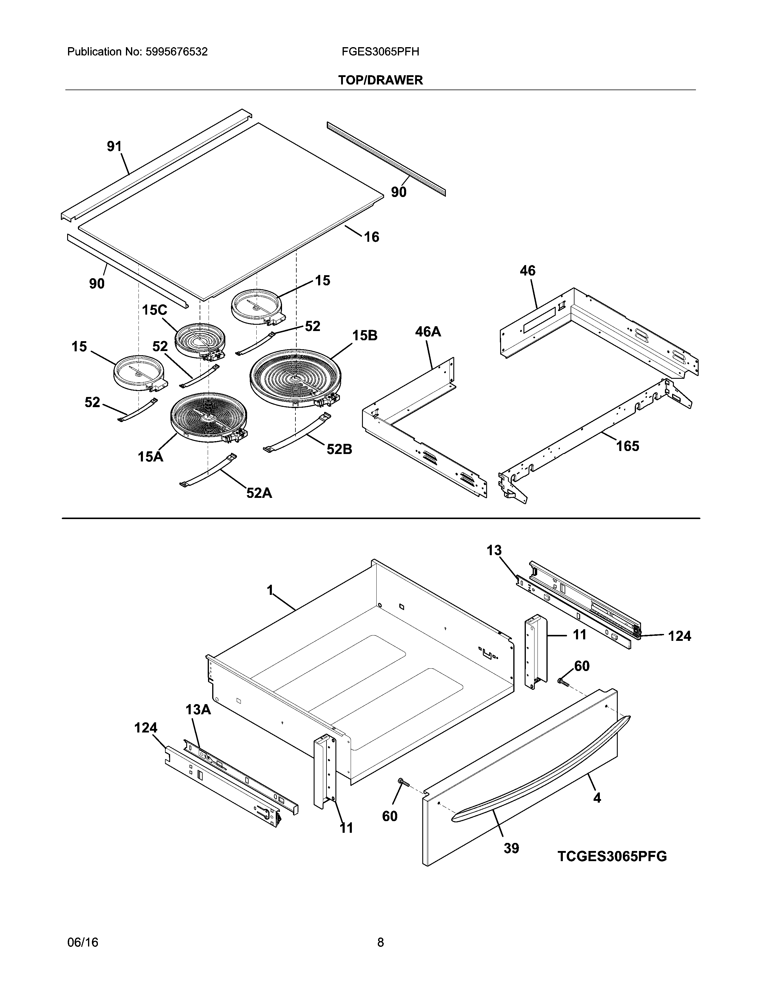 Frigidaire FGES3065PFH top/drawer diagram