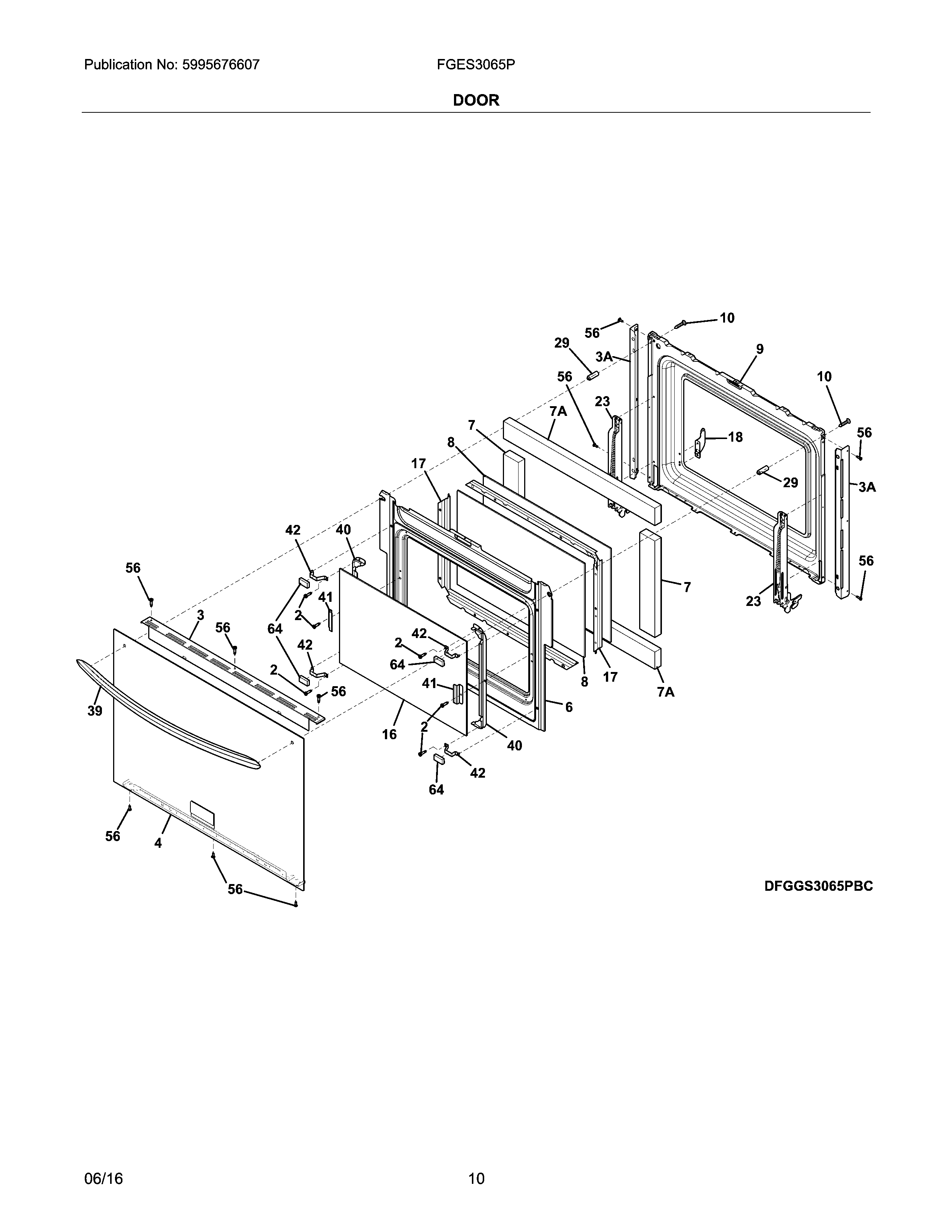Frigidaire FGES3065PBH door diagram