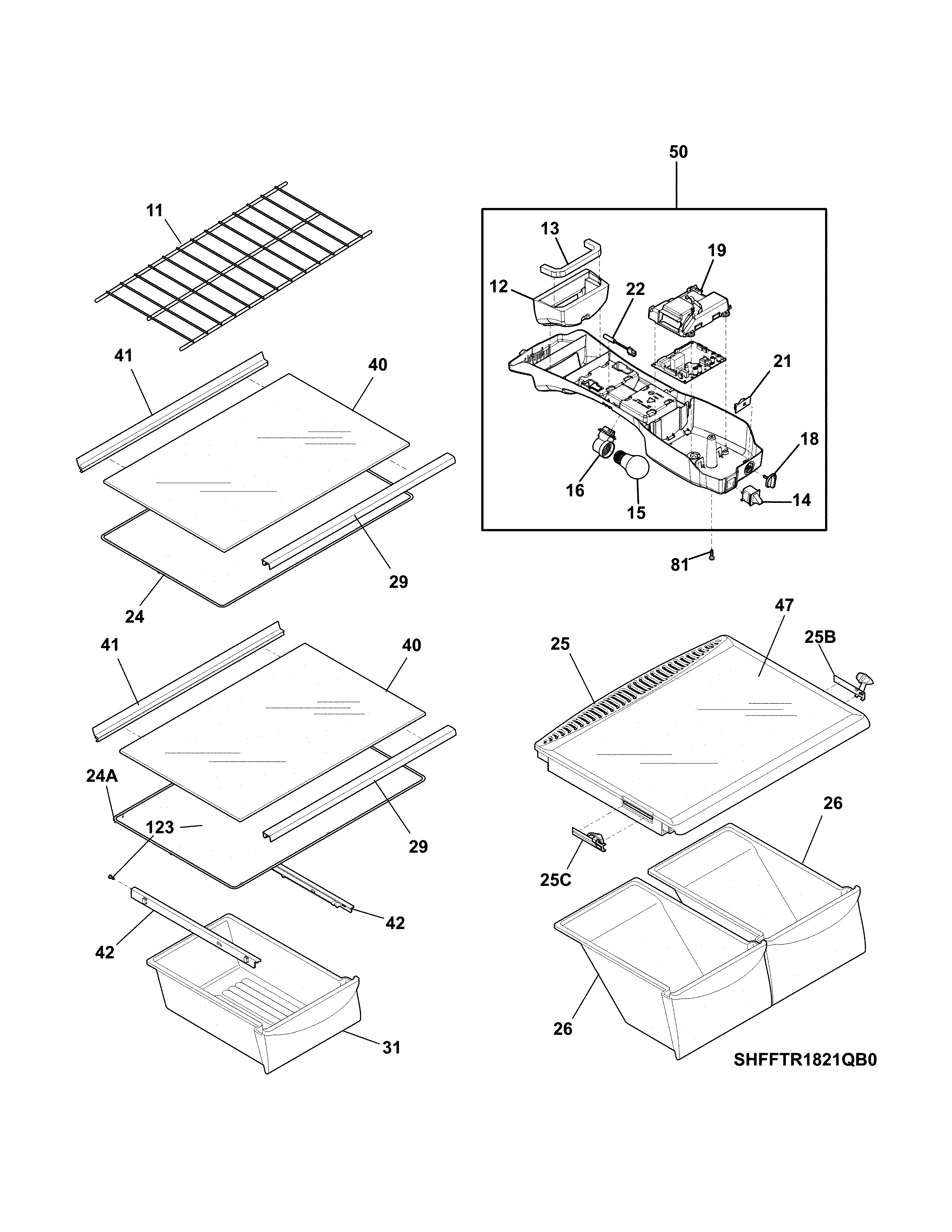Frigidaire FFHT1821QS3 shelves diagram