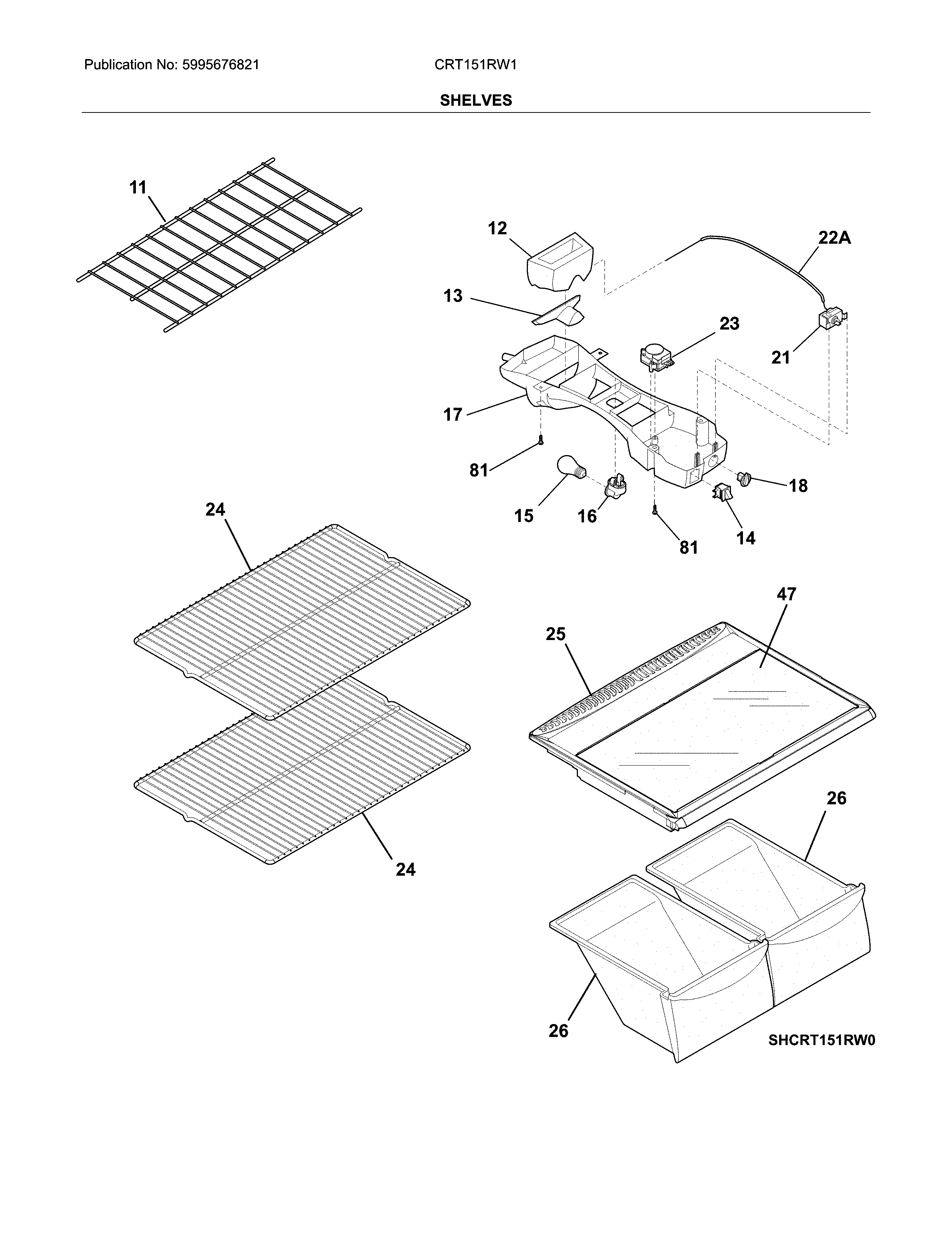 Crosley CRT151RW1 shelves diagram