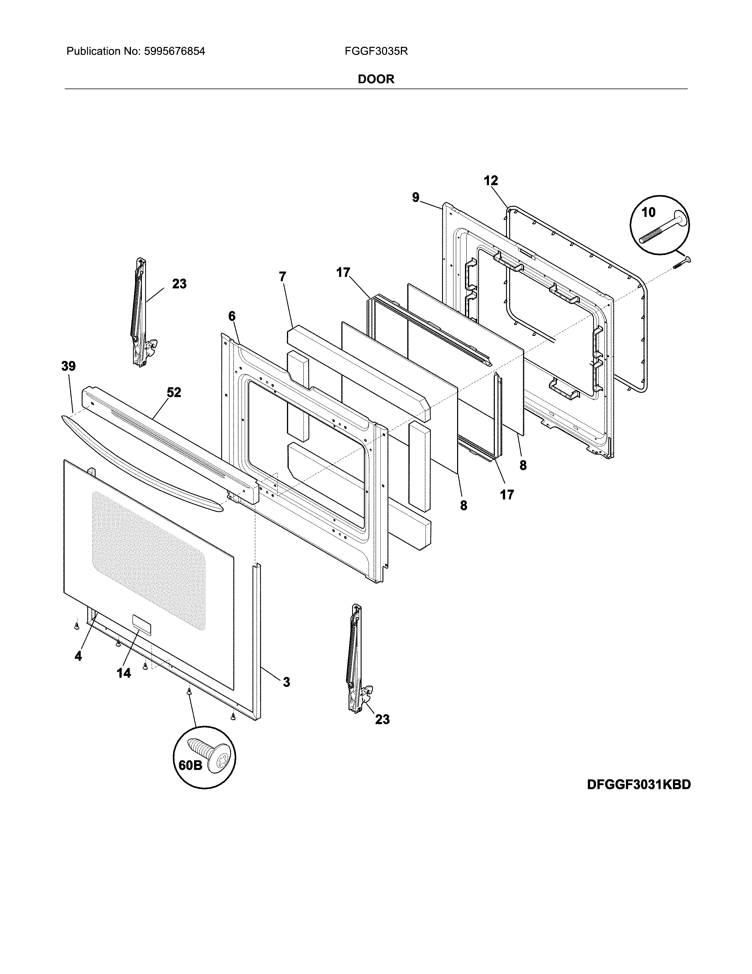 Frigidaire FGGF3035RWB door diagram