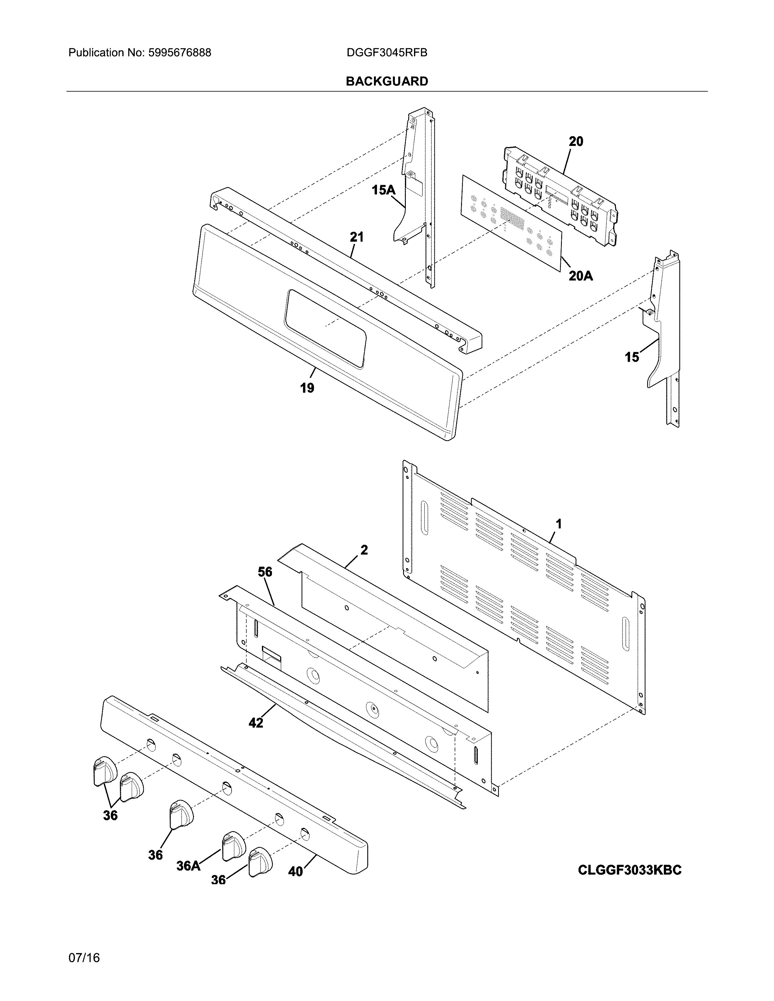 Frigidaire DGGF3045RFB backguard diagram
