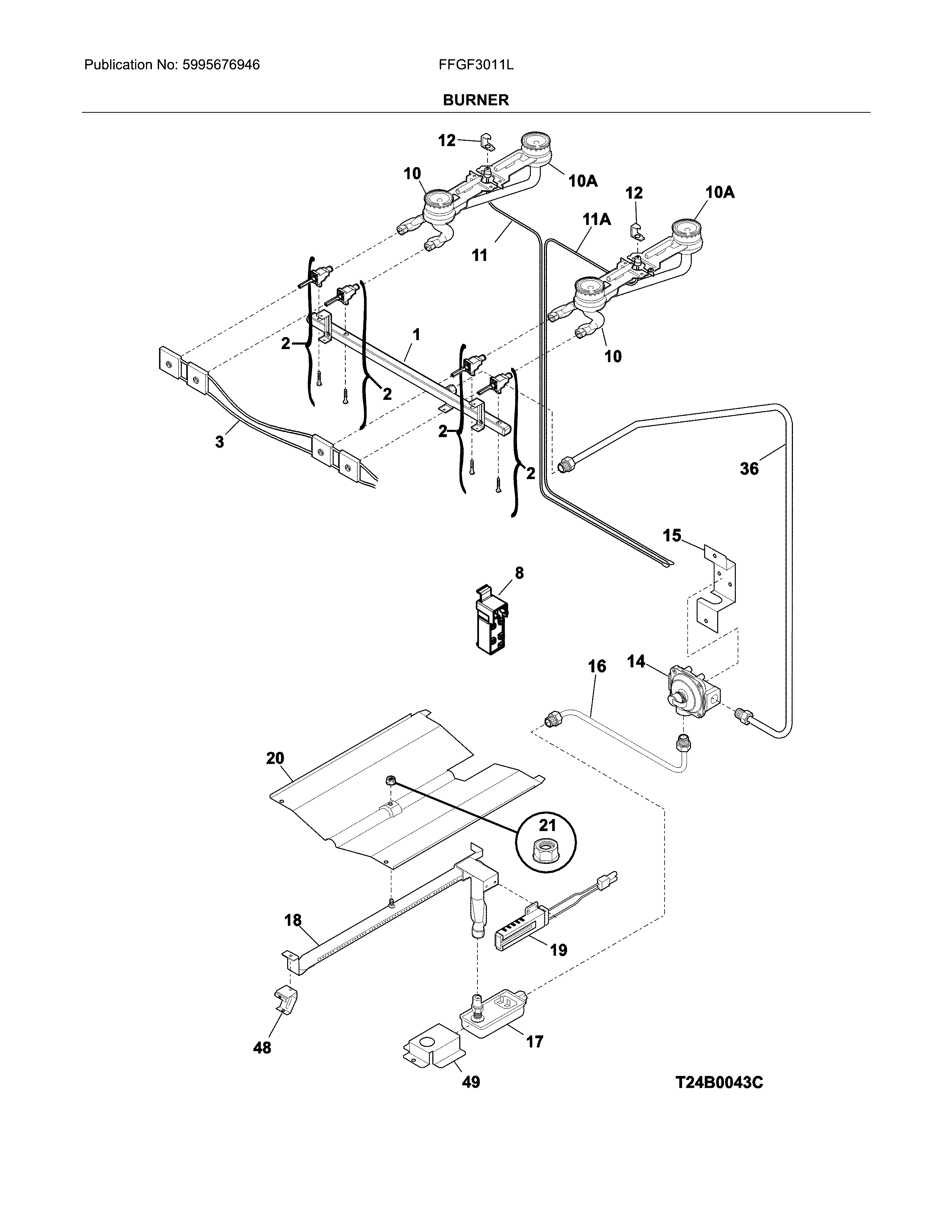 Frigidaire FFGF3011LWG burner diagram