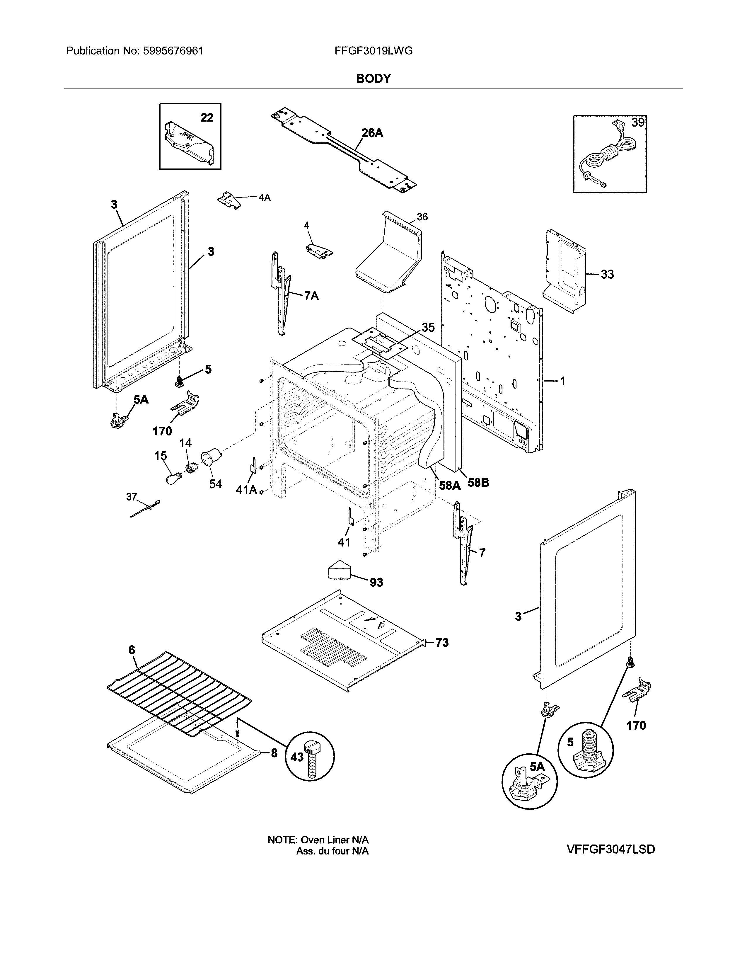 Frigidaire FFGF3019LWG body diagram