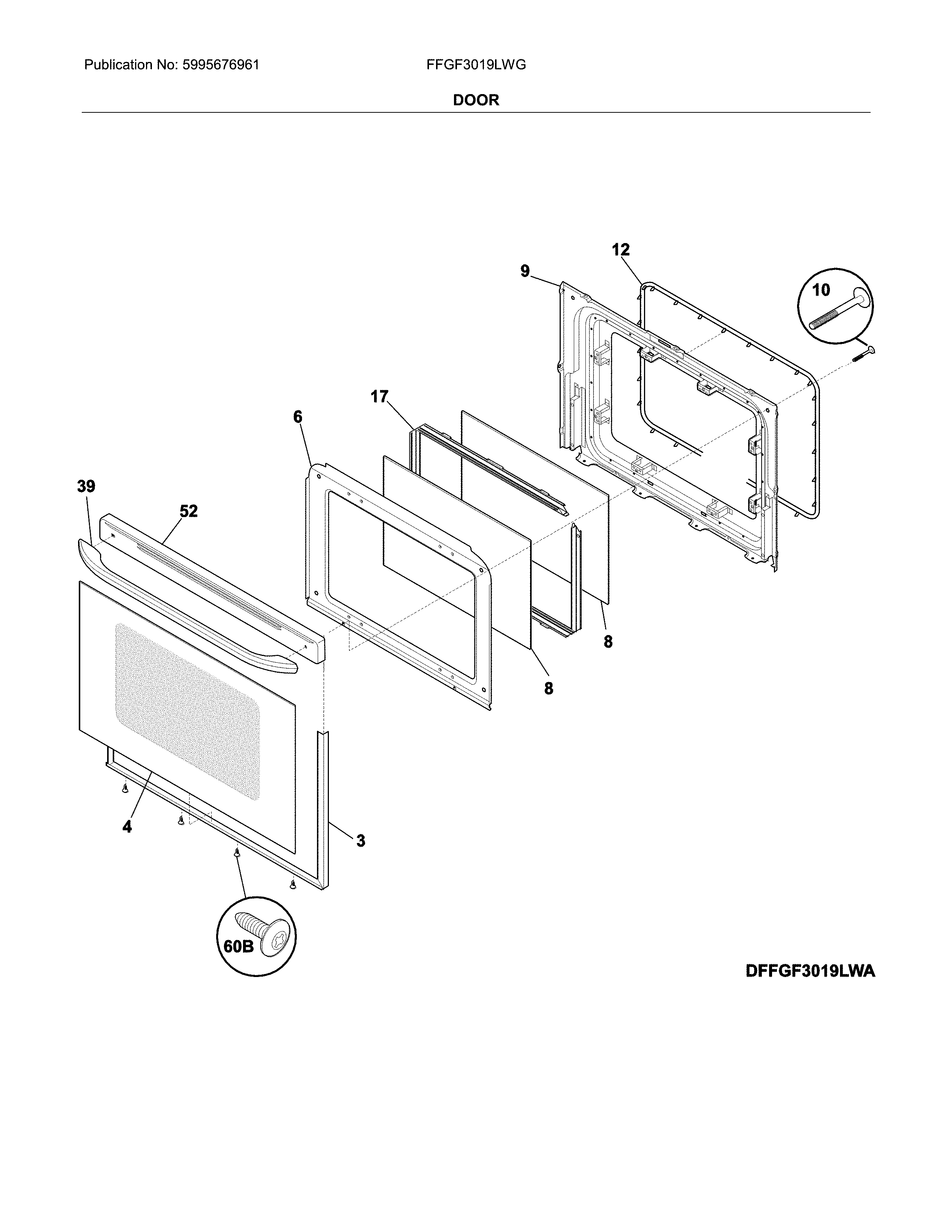 Frigidaire FFGF3019LWG door diagram