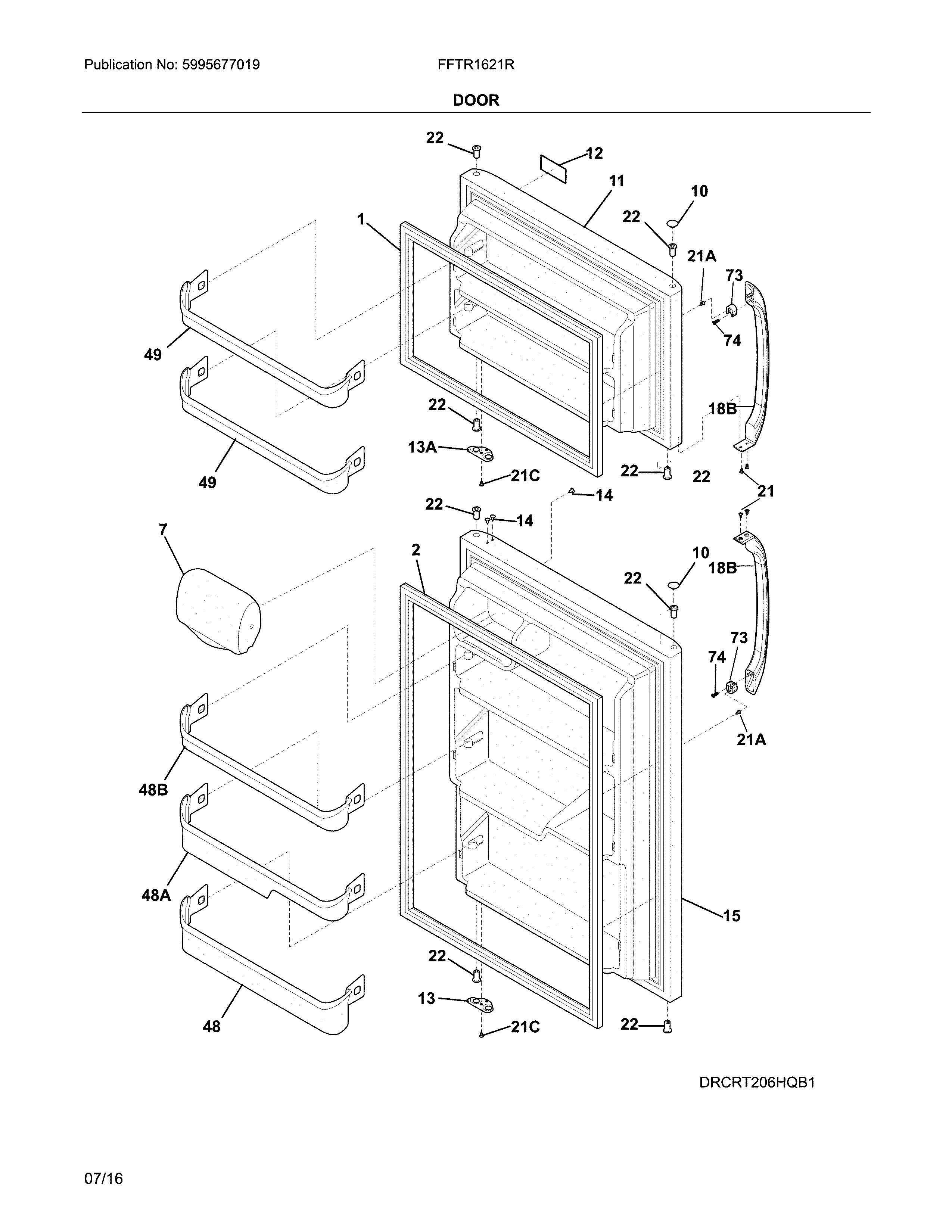 Frigidaire FFTR1621RW1 doors diagram