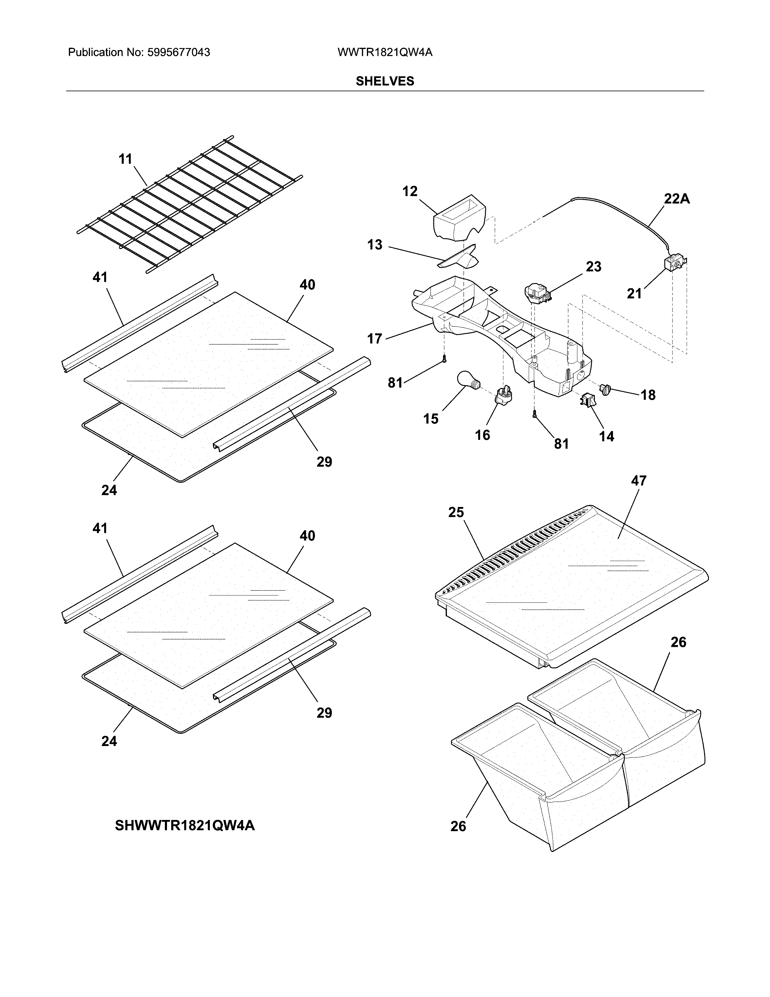 White-Westinghouse WWTR1821QW4A shelves diagram