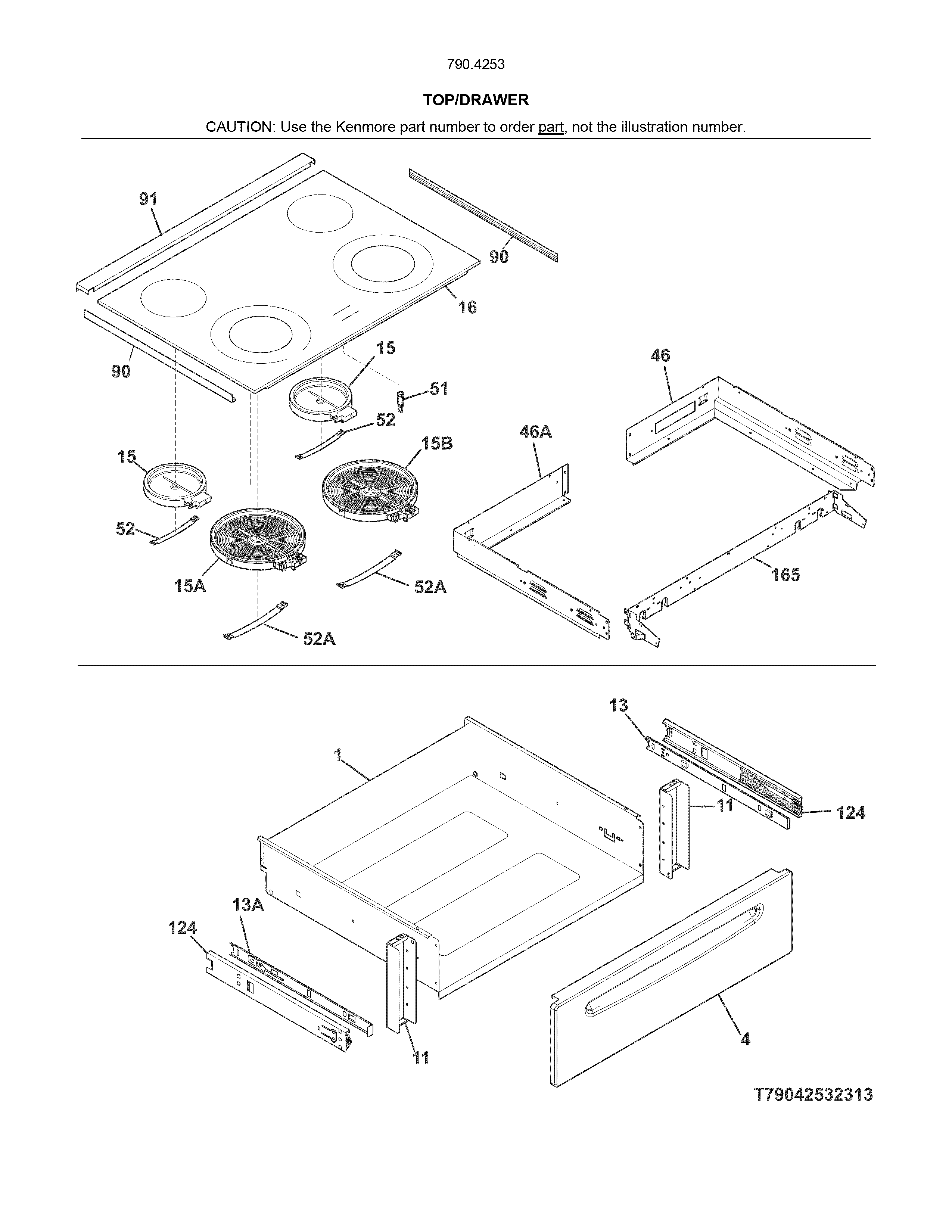 Kenmore 79042531315 top/drawer diagram