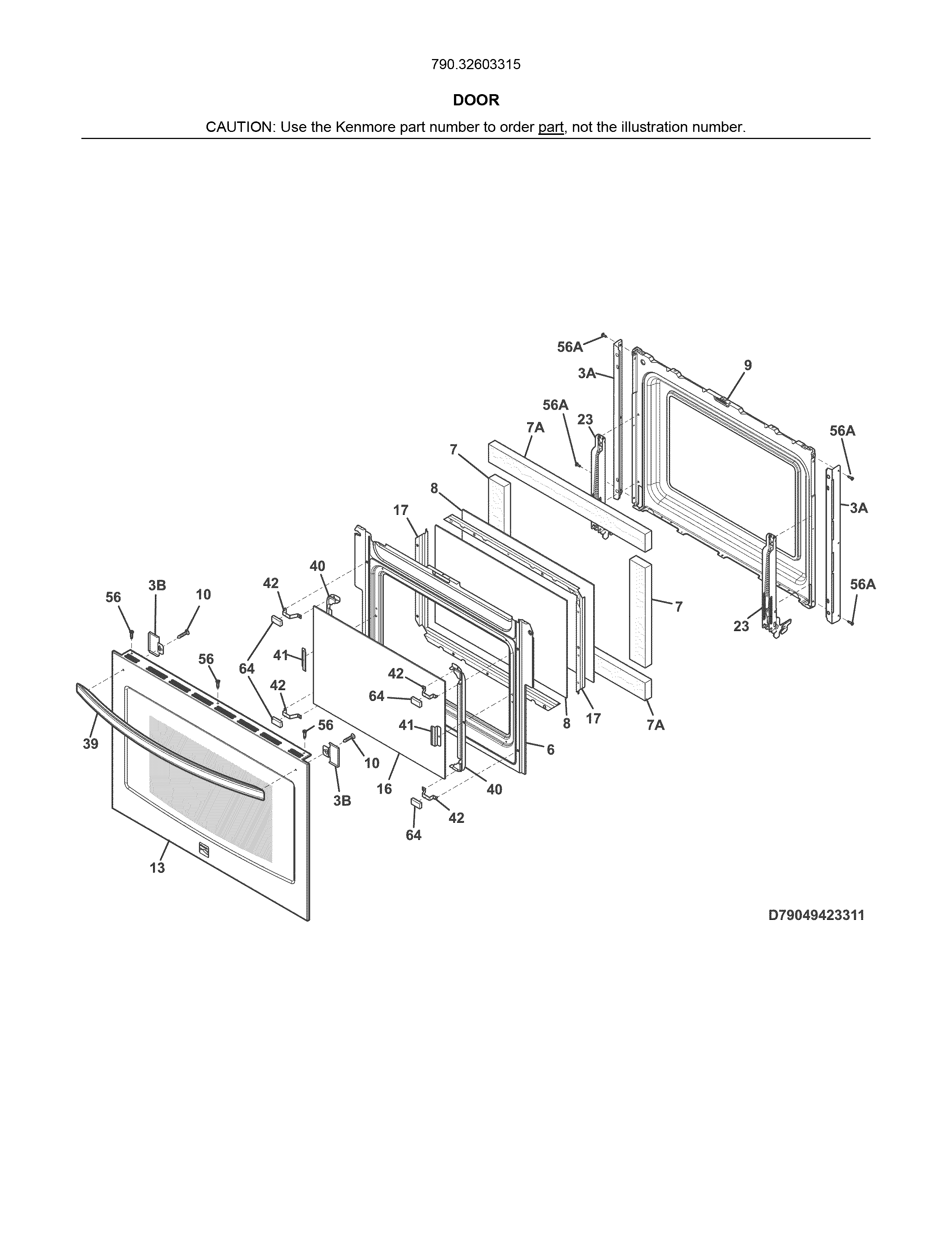 Kenmore 79032603315 door diagram