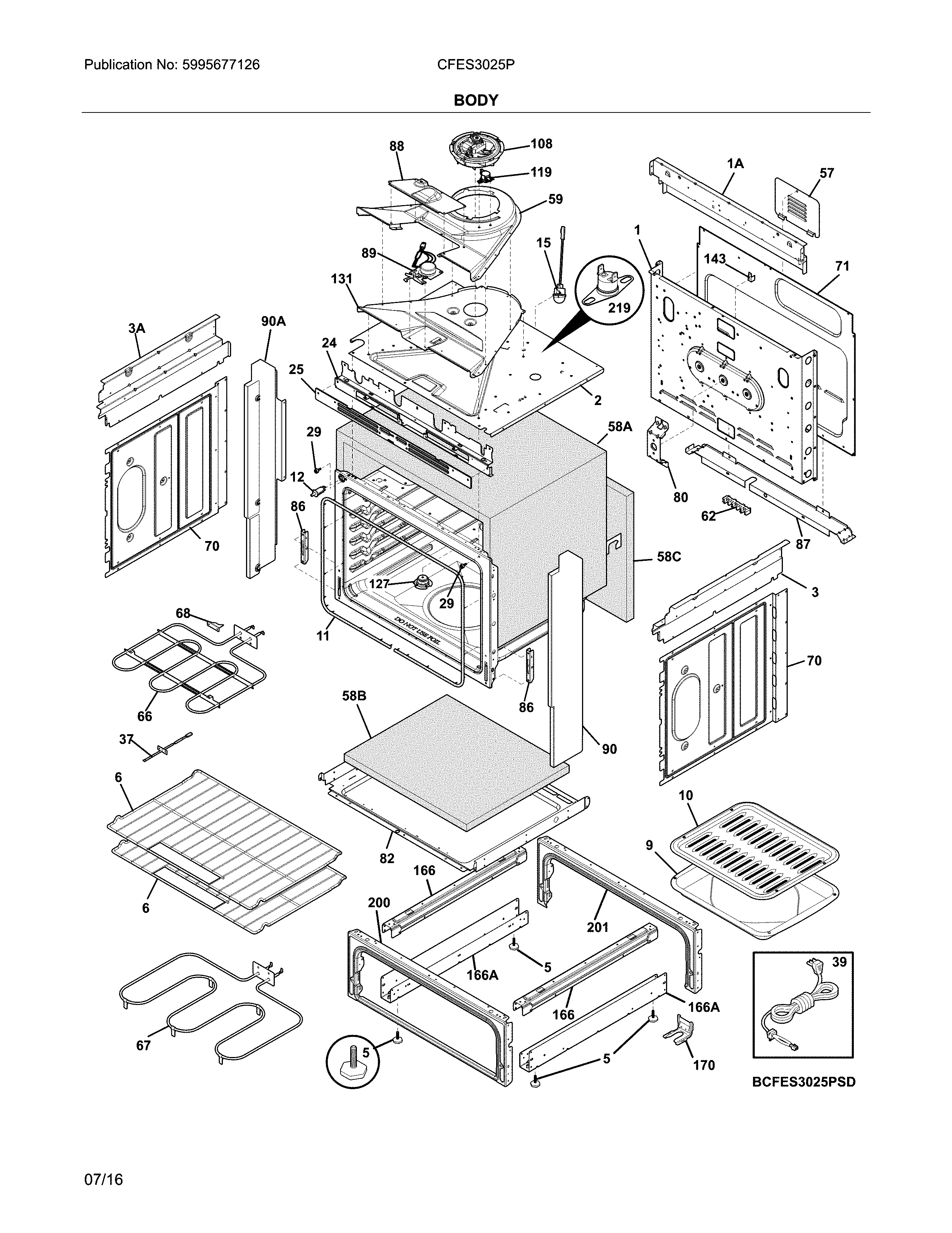 Frigidaire CFES3025PBG body diagram