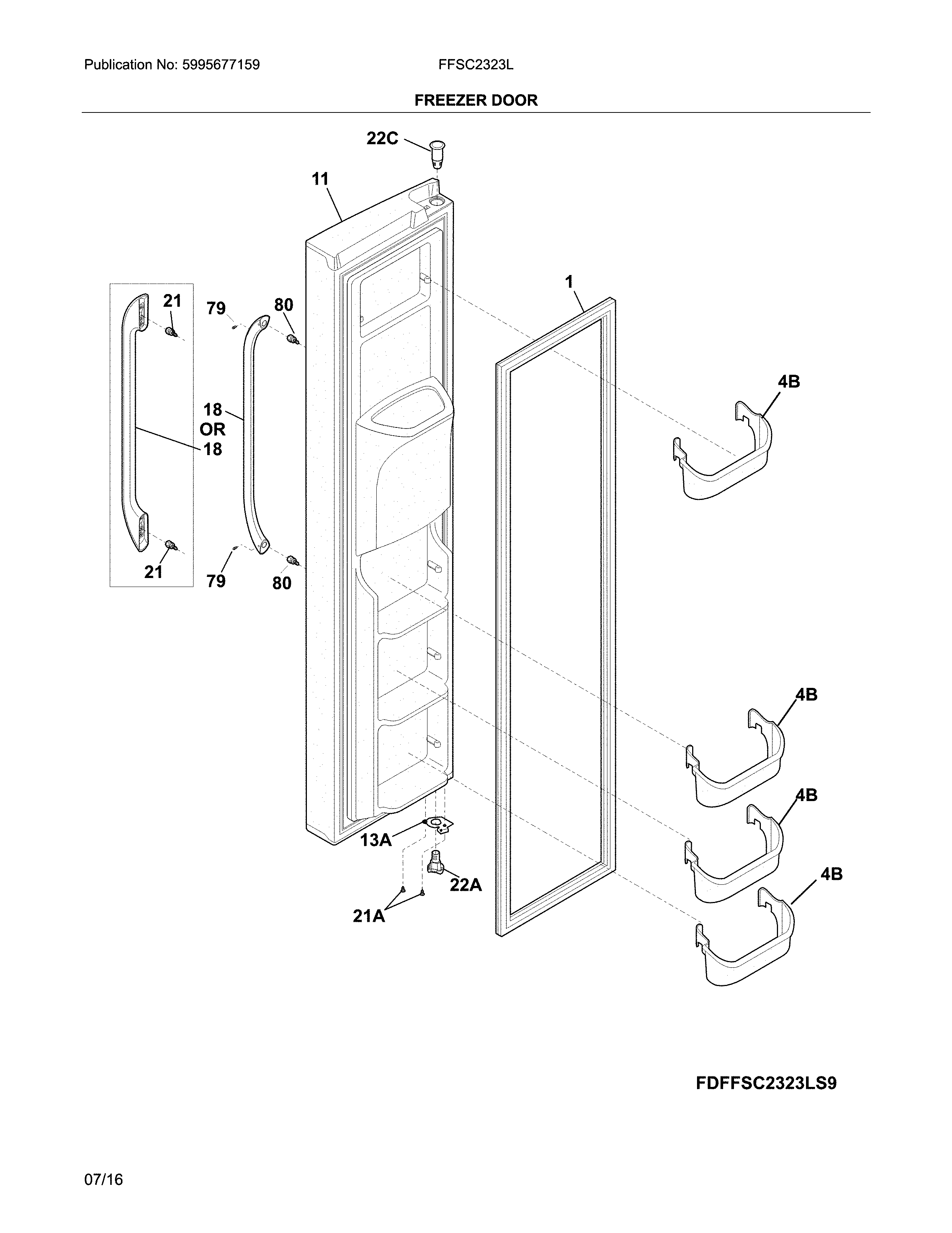 Frigidaire FFSC2323LPBA freezer door diagram