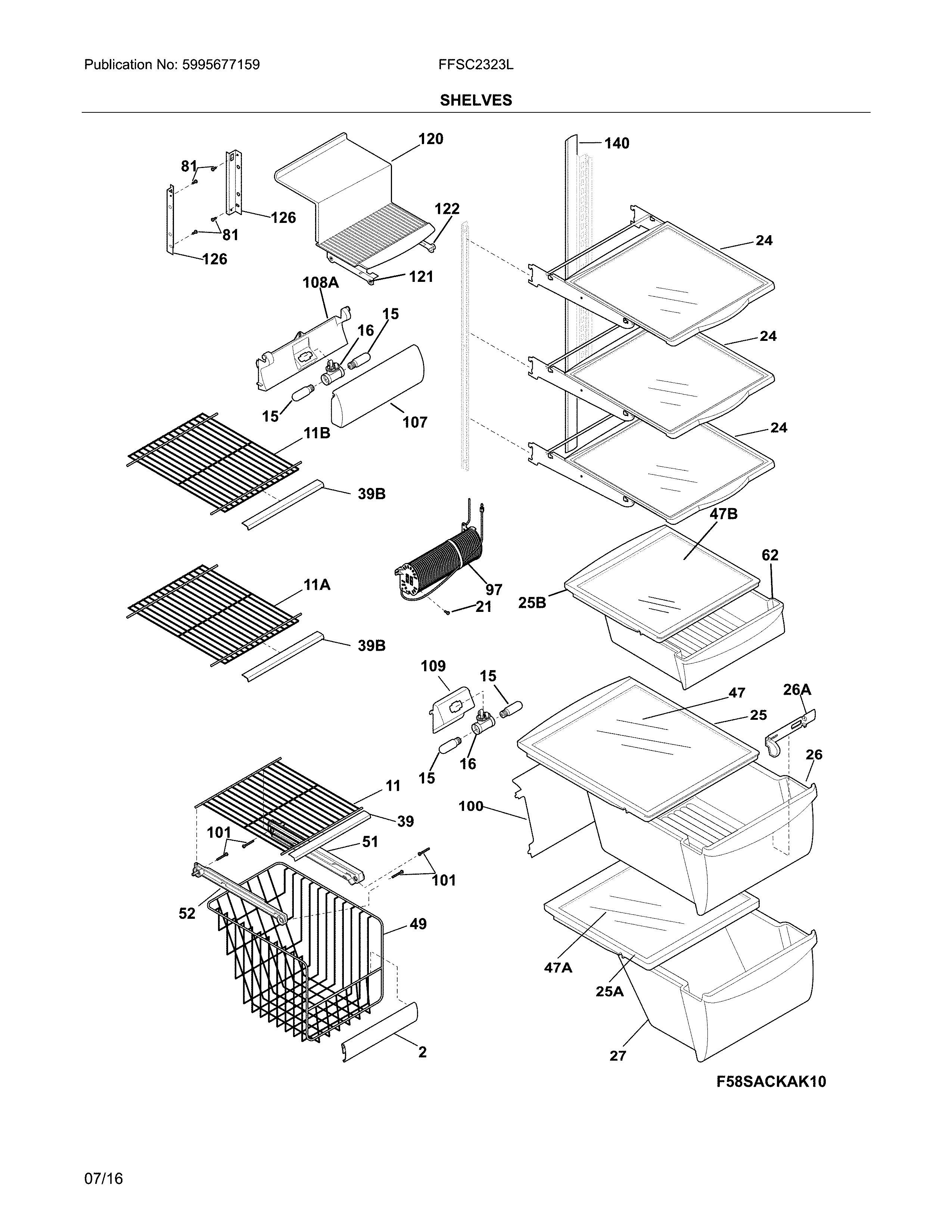 Frigidaire FFSC2323LPBA shelves diagram