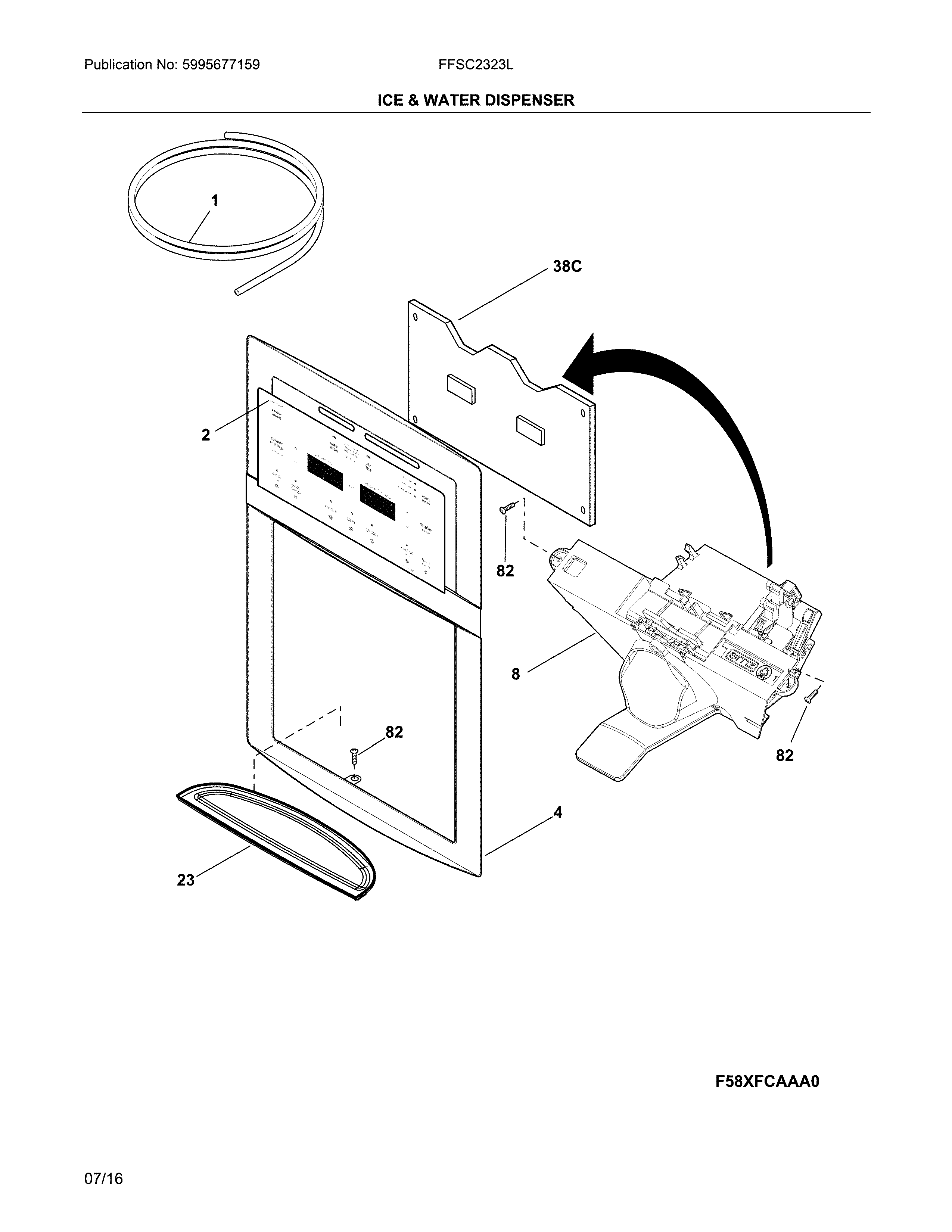 Frigidaire FFSC2323LPBA ice & water dispenser diagram
