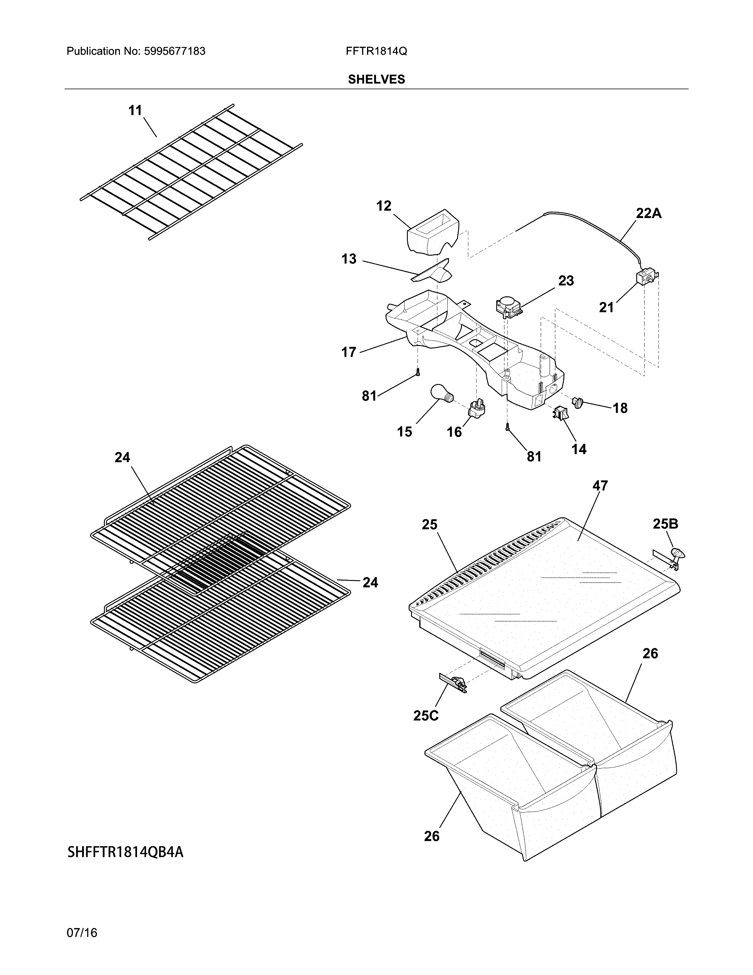 Frigidaire FFTR1814QW4A shelves diagram