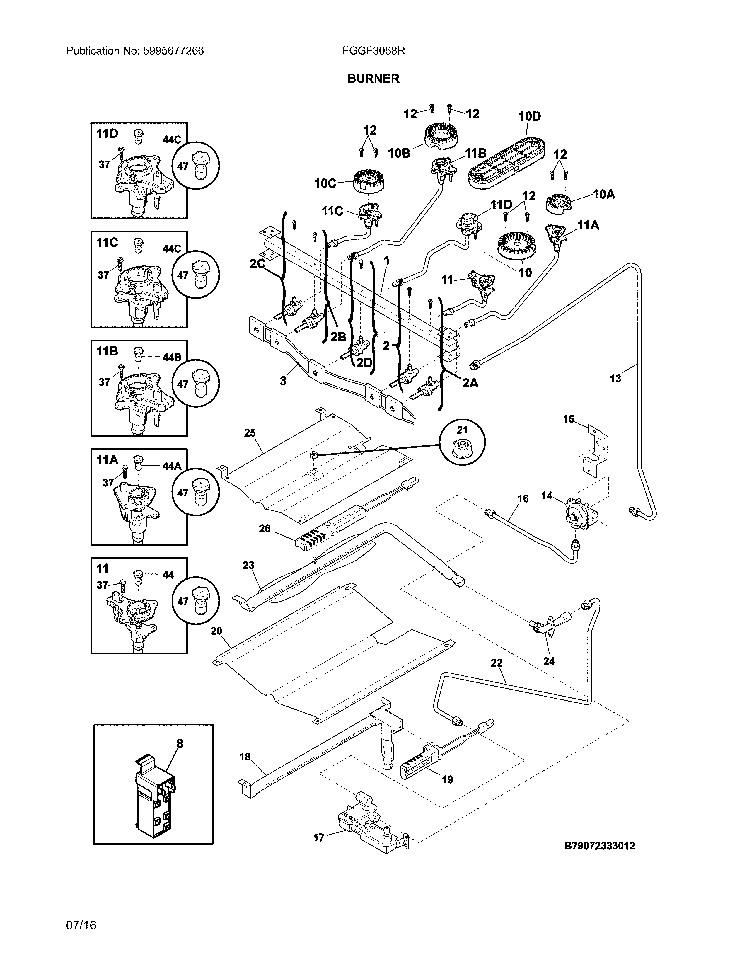 Frigidaire FGGF3058RWB burner diagram