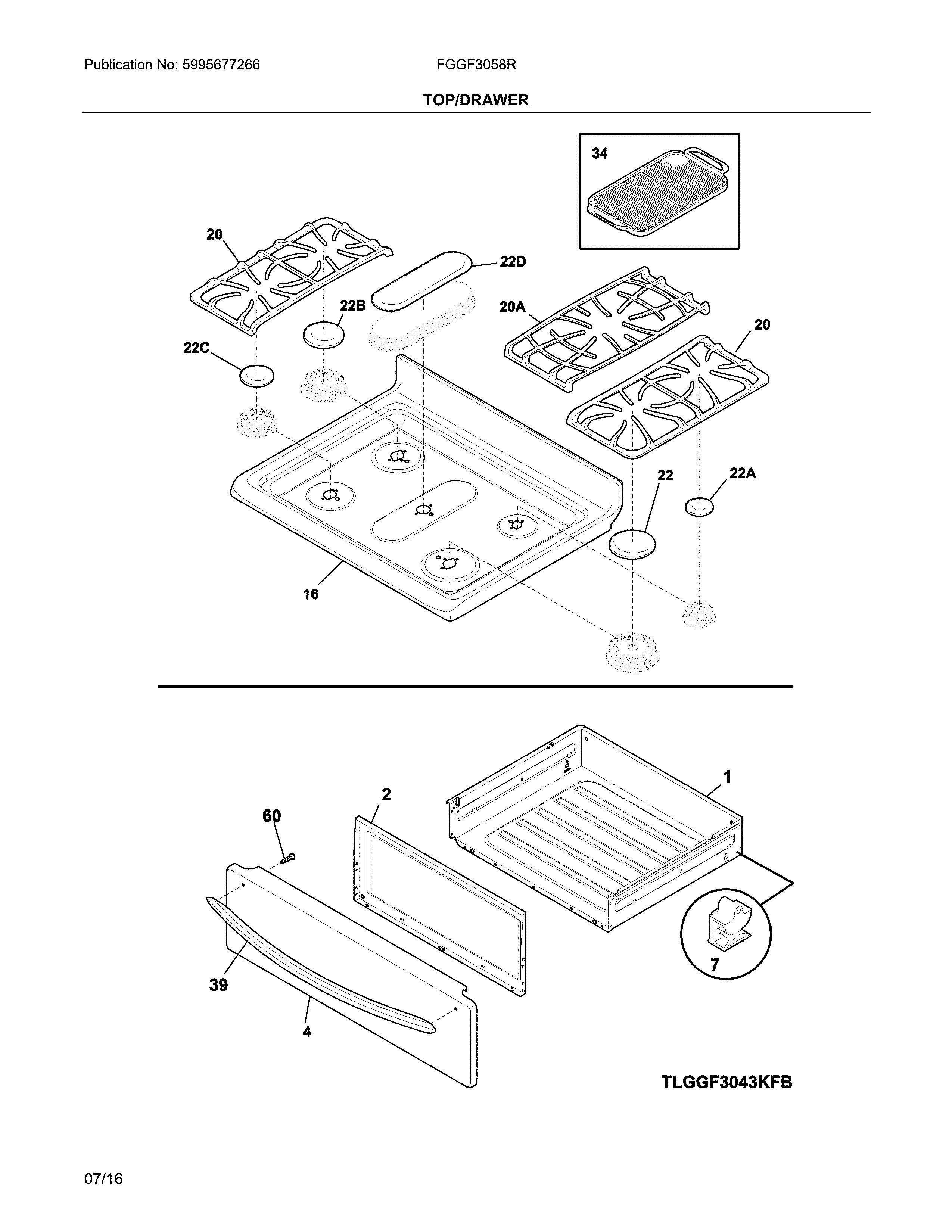 Frigidaire FGGF3058RWB top/drawer diagram