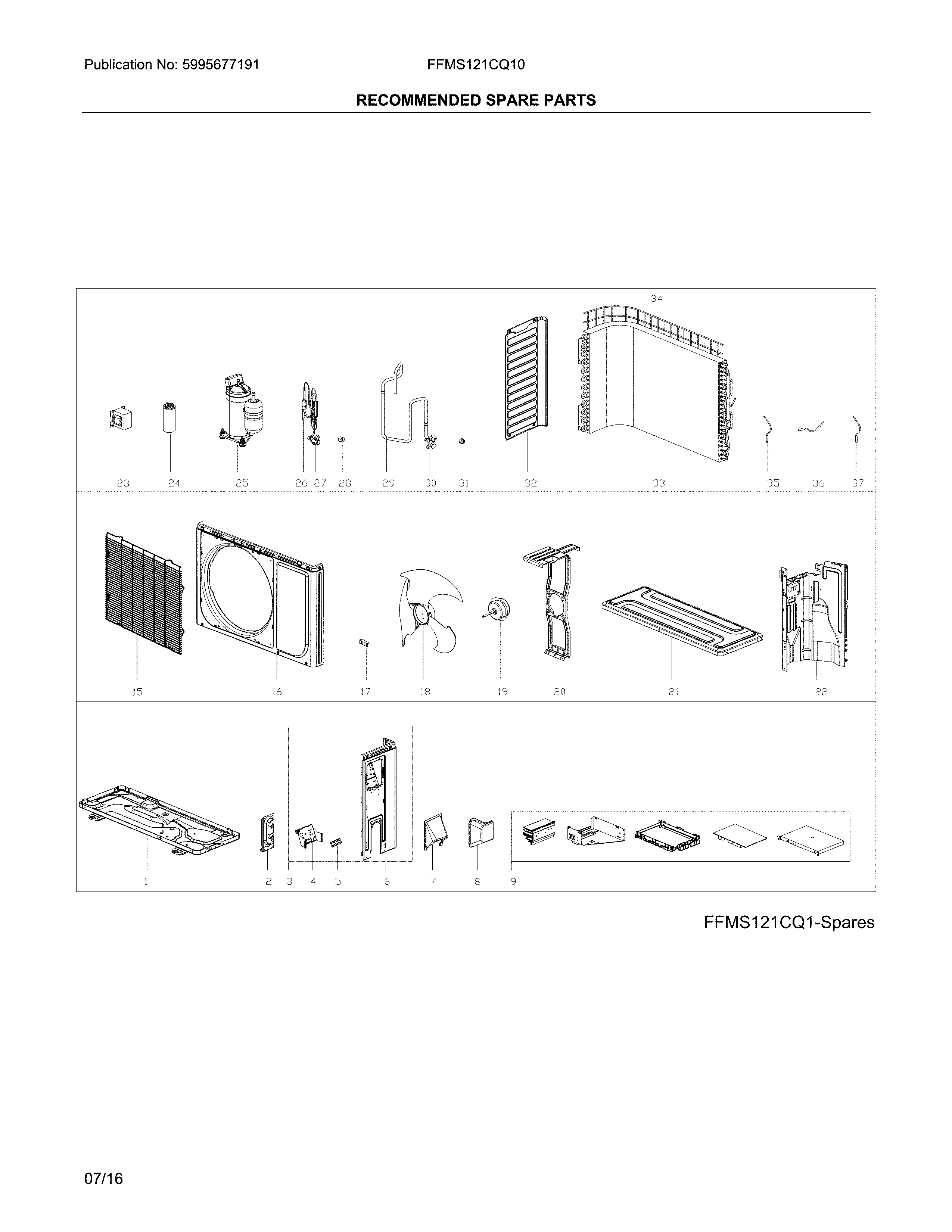 Frigidaire FFMS121CQ10 recommended spare parts diagram