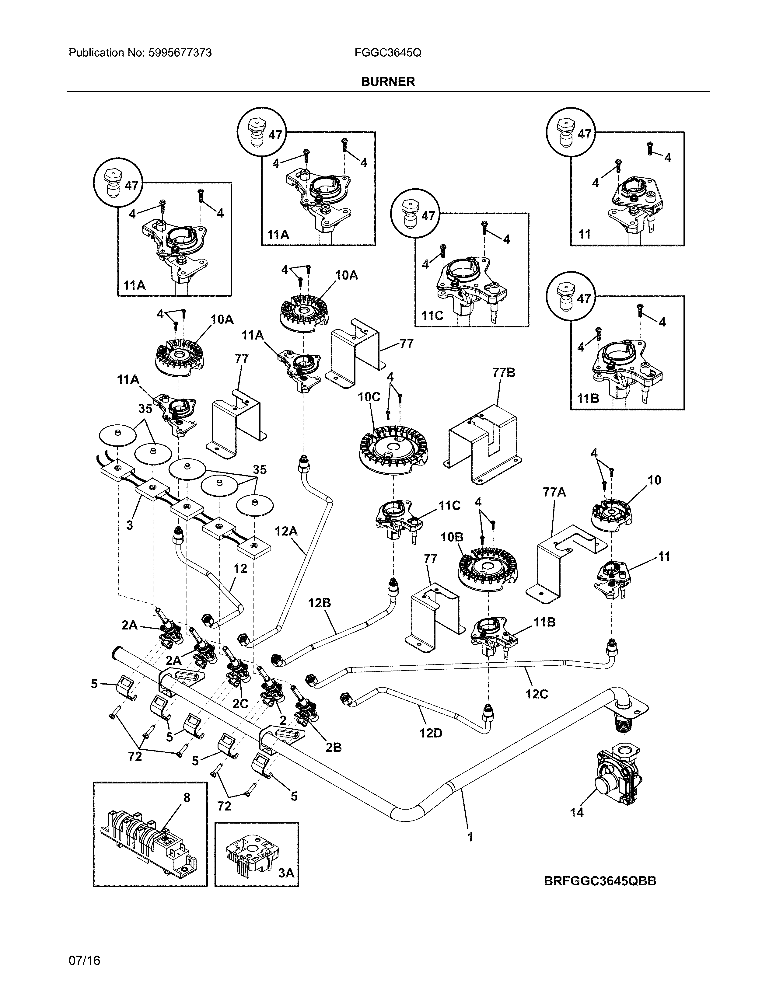 Frigidaire FGGC3645QSB burners diagram