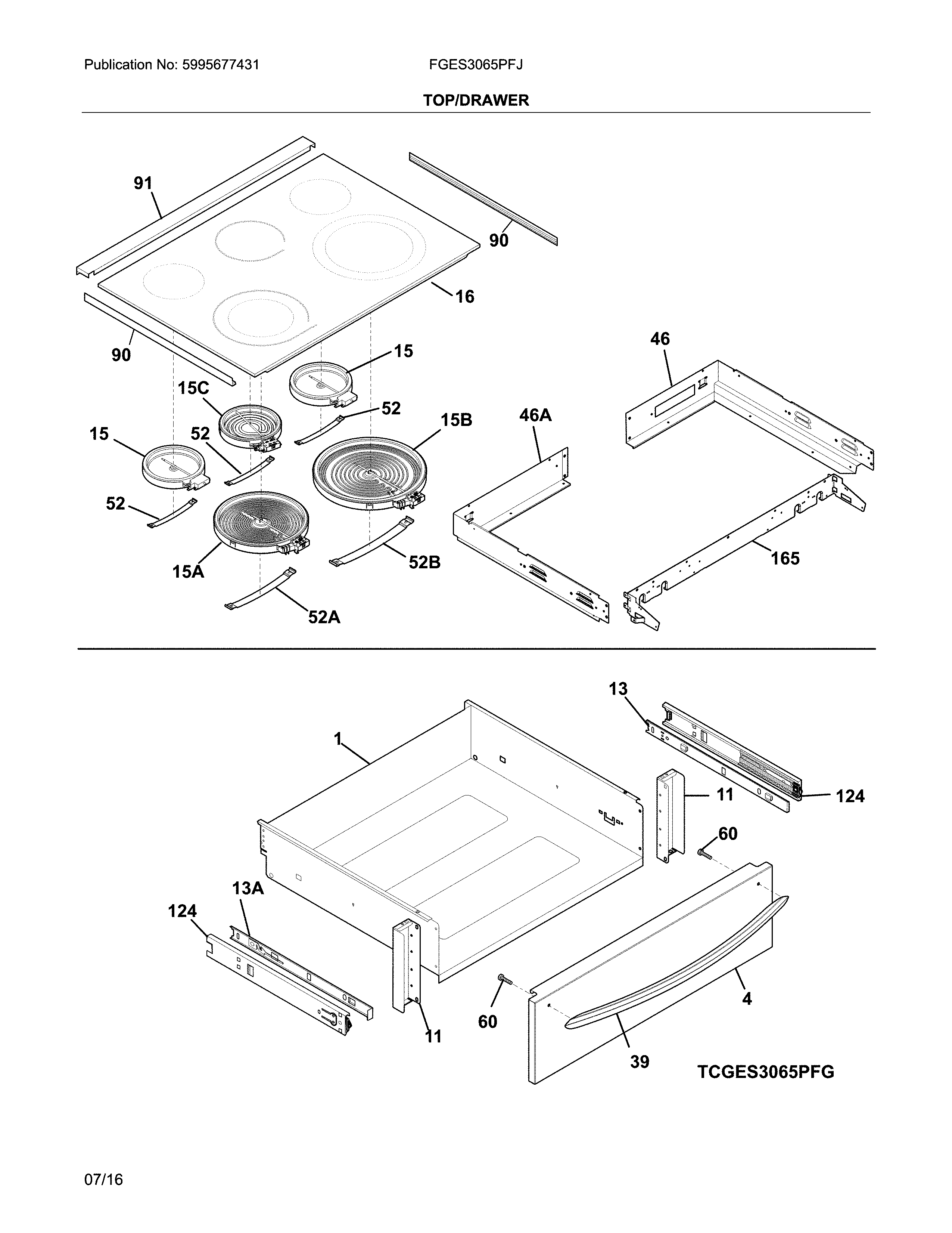 Frigidaire FGES3065PFJ top/drawer diagram