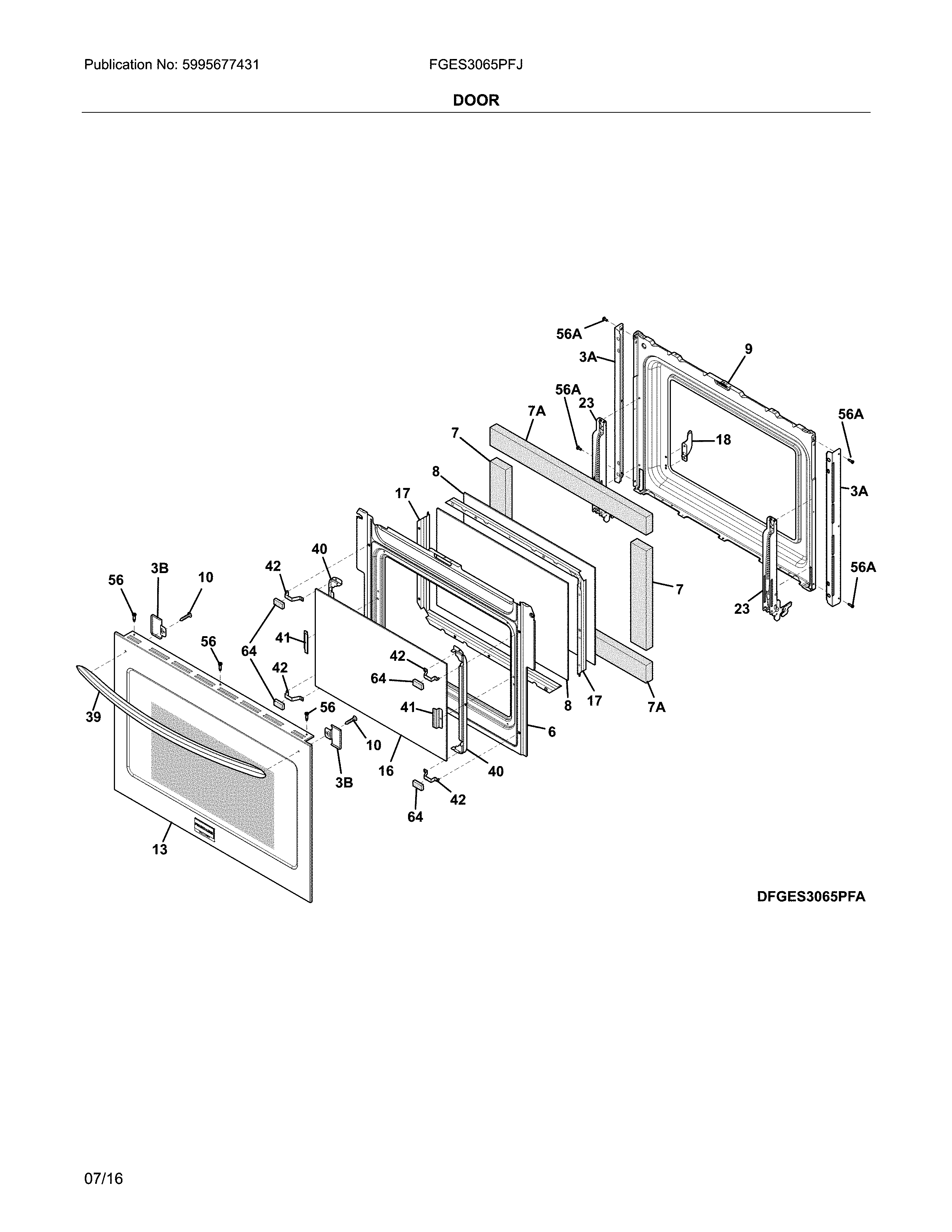 Frigidaire FGES3065PFJ door diagram
