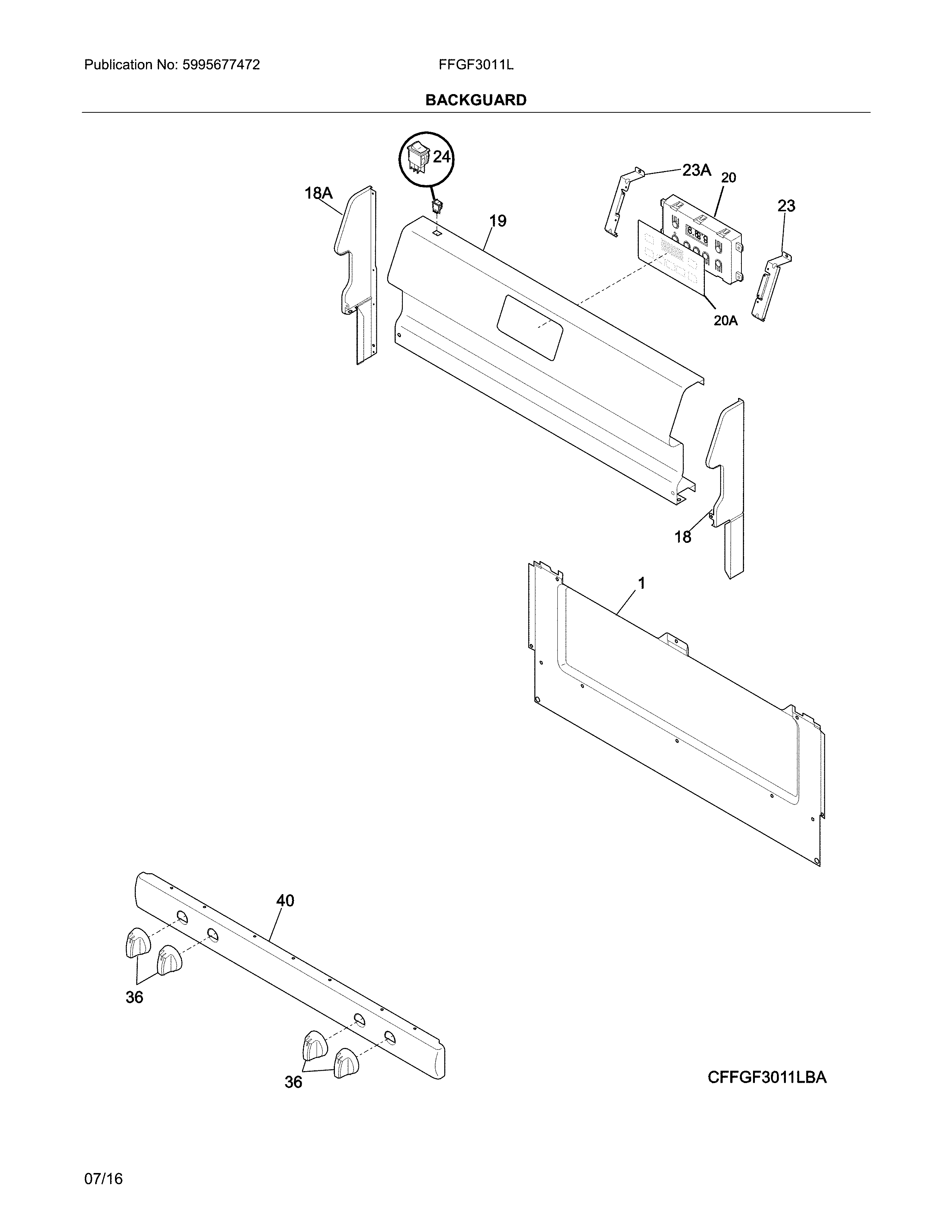 Frigidaire FFGF3011LWH backguard diagram