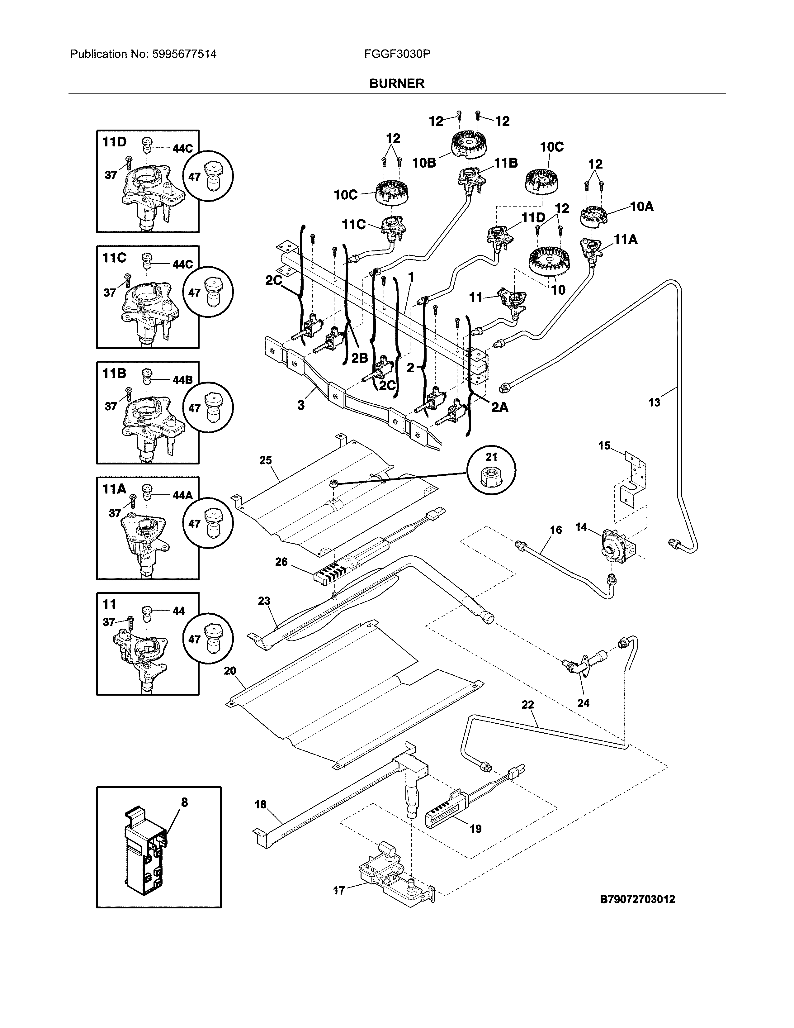 Frigidaire FGGF3030PBC burner diagram