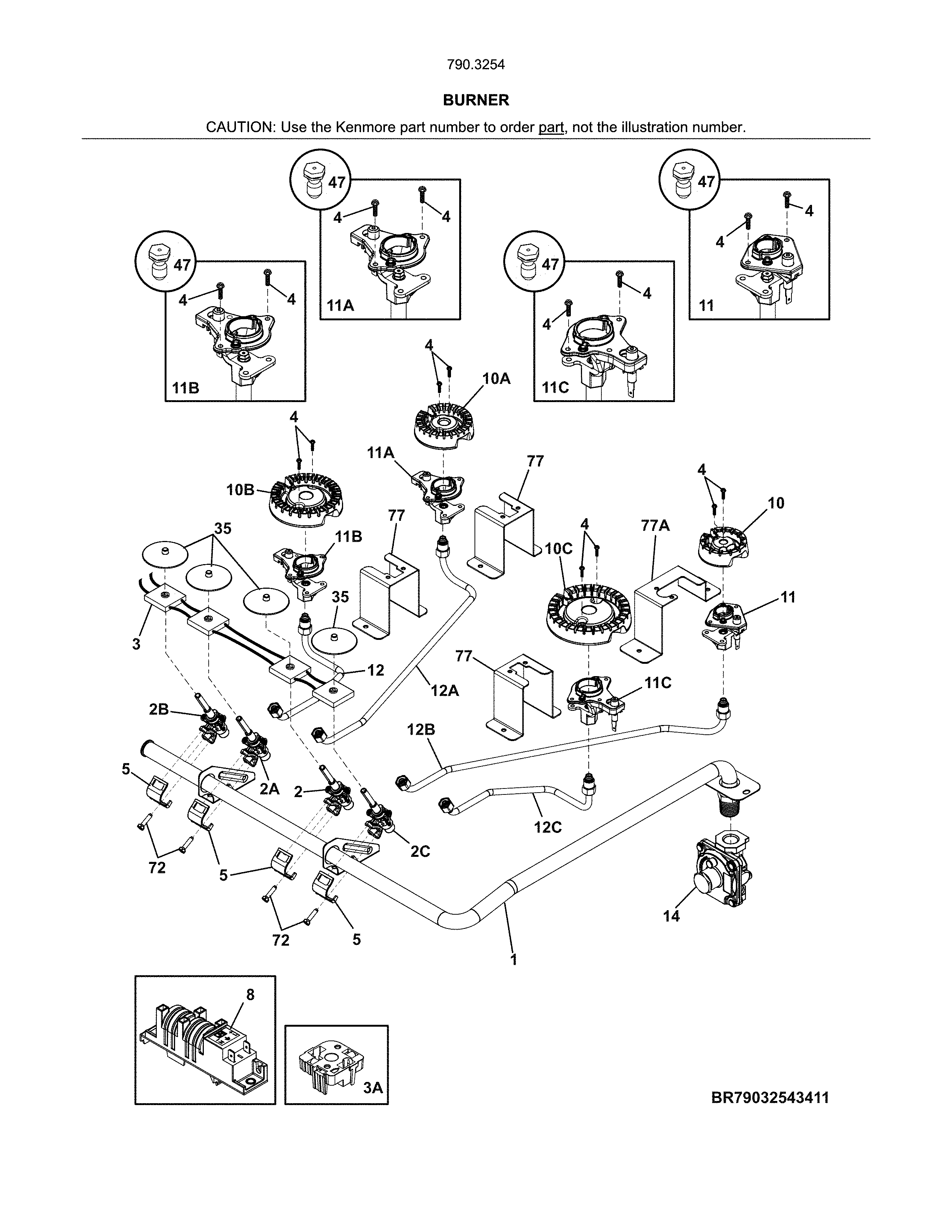 Kenmore 79032542411 burners diagram