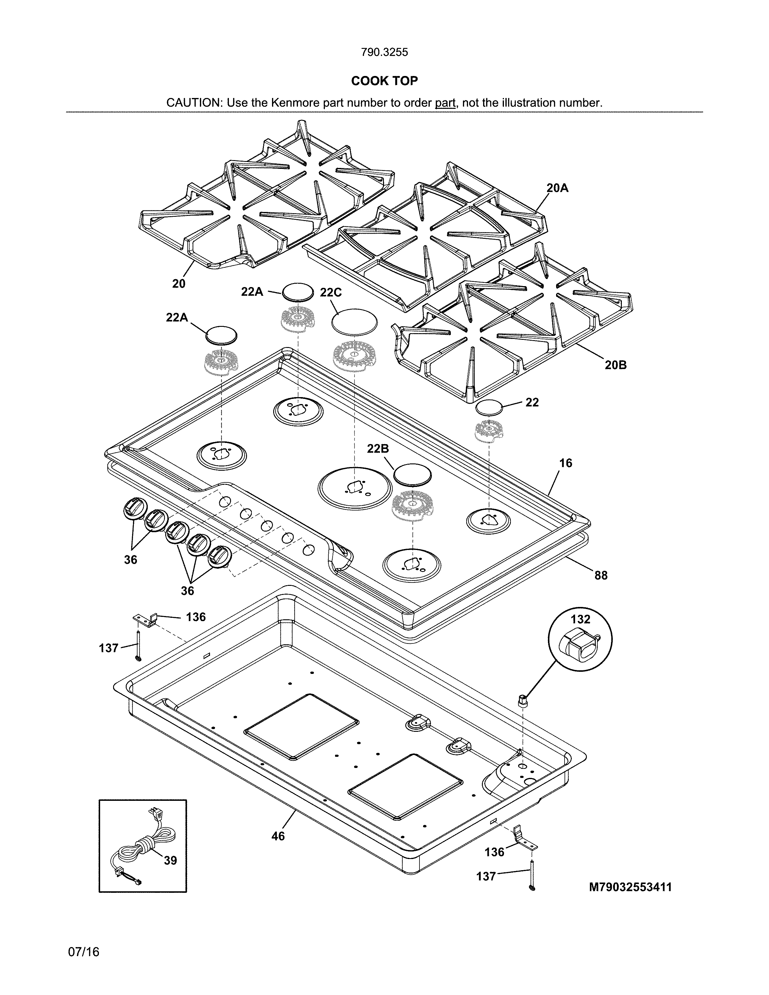 Kenmore 79032553411 maintop diagram