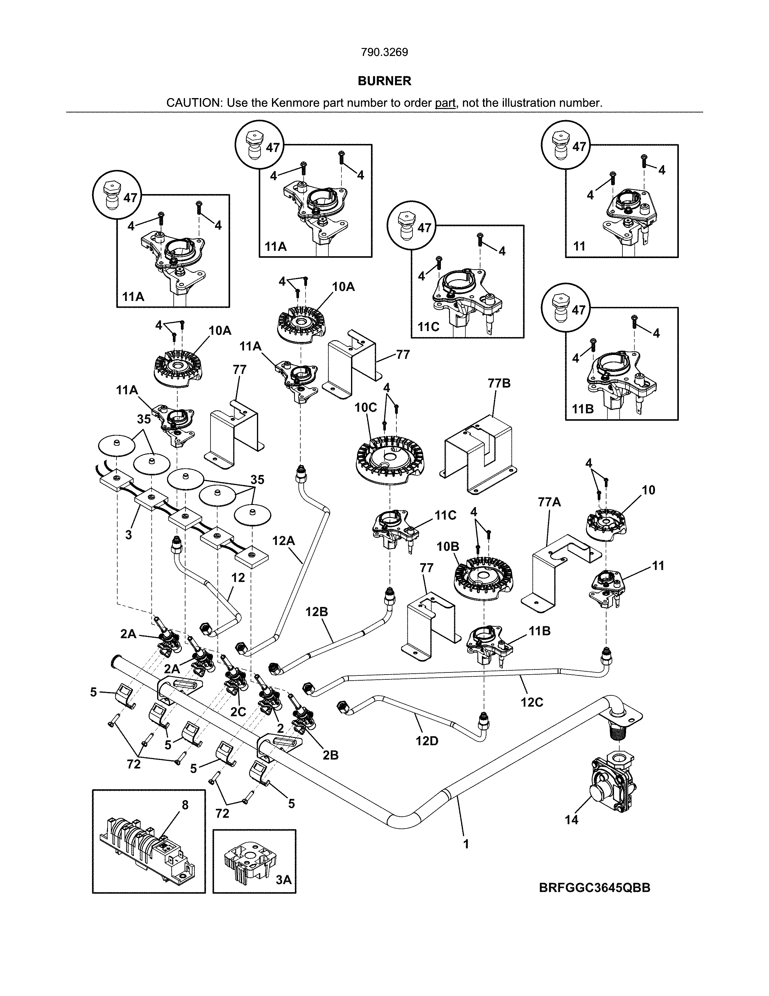 Kenmore 79032693411 burners diagram