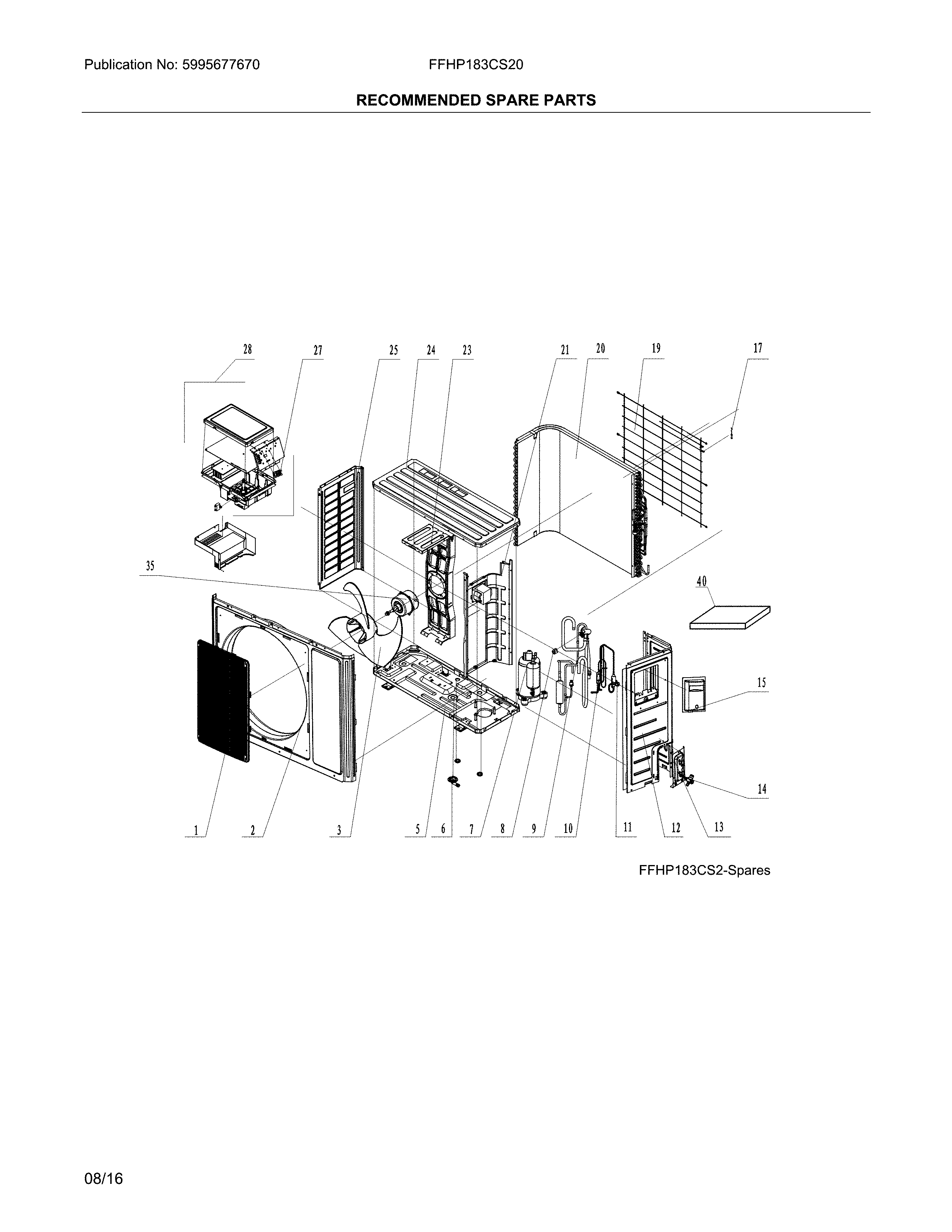 Frigidaire FFHP183CS20 recommended spare parts diagram
