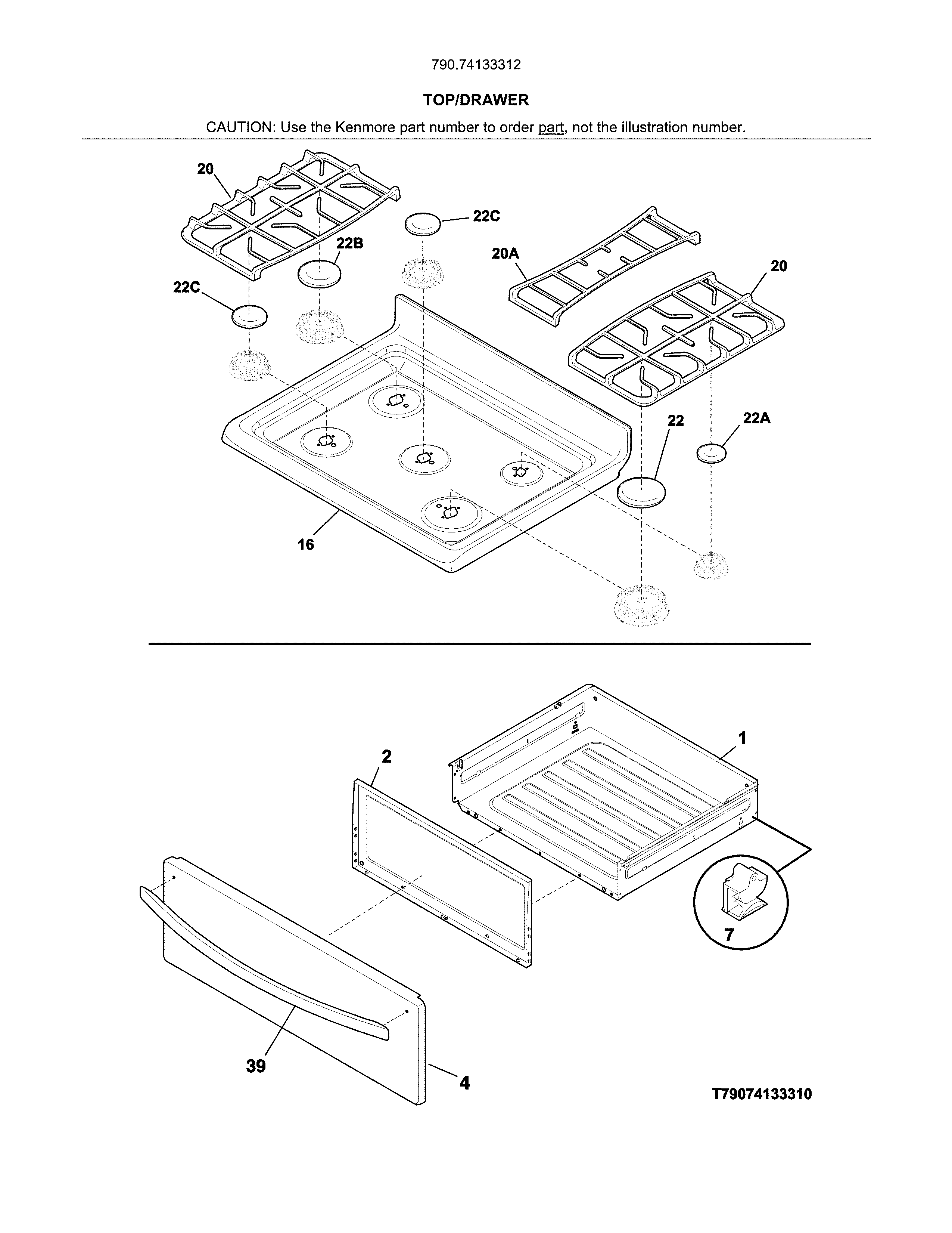 Kenmore 79074133312 top/drawer diagram