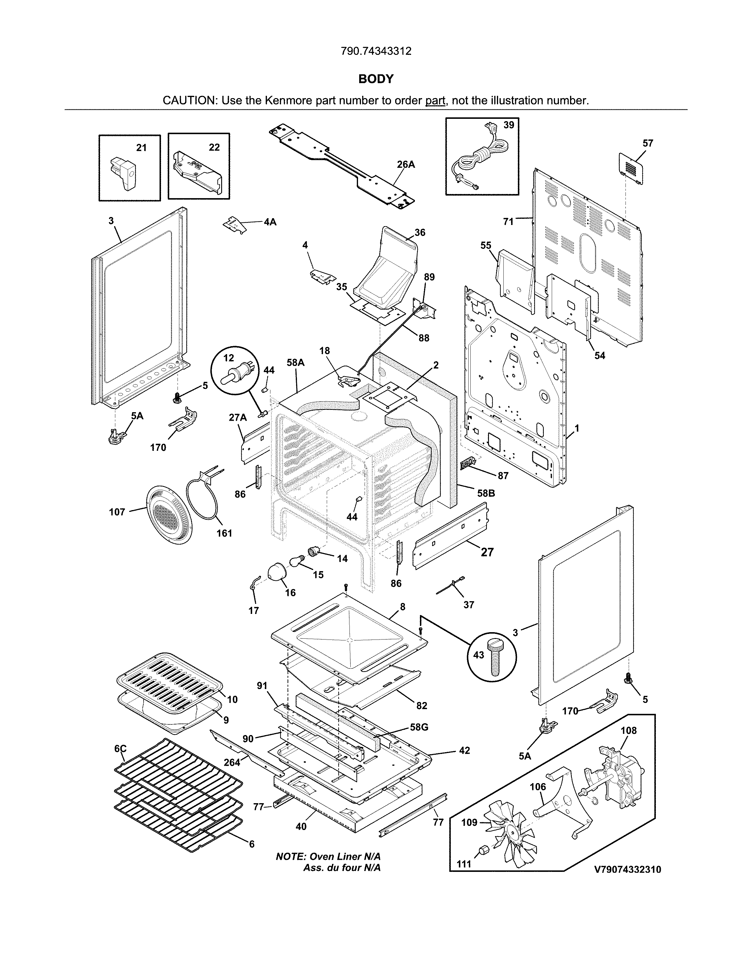 Kenmore 79074343312 body diagram