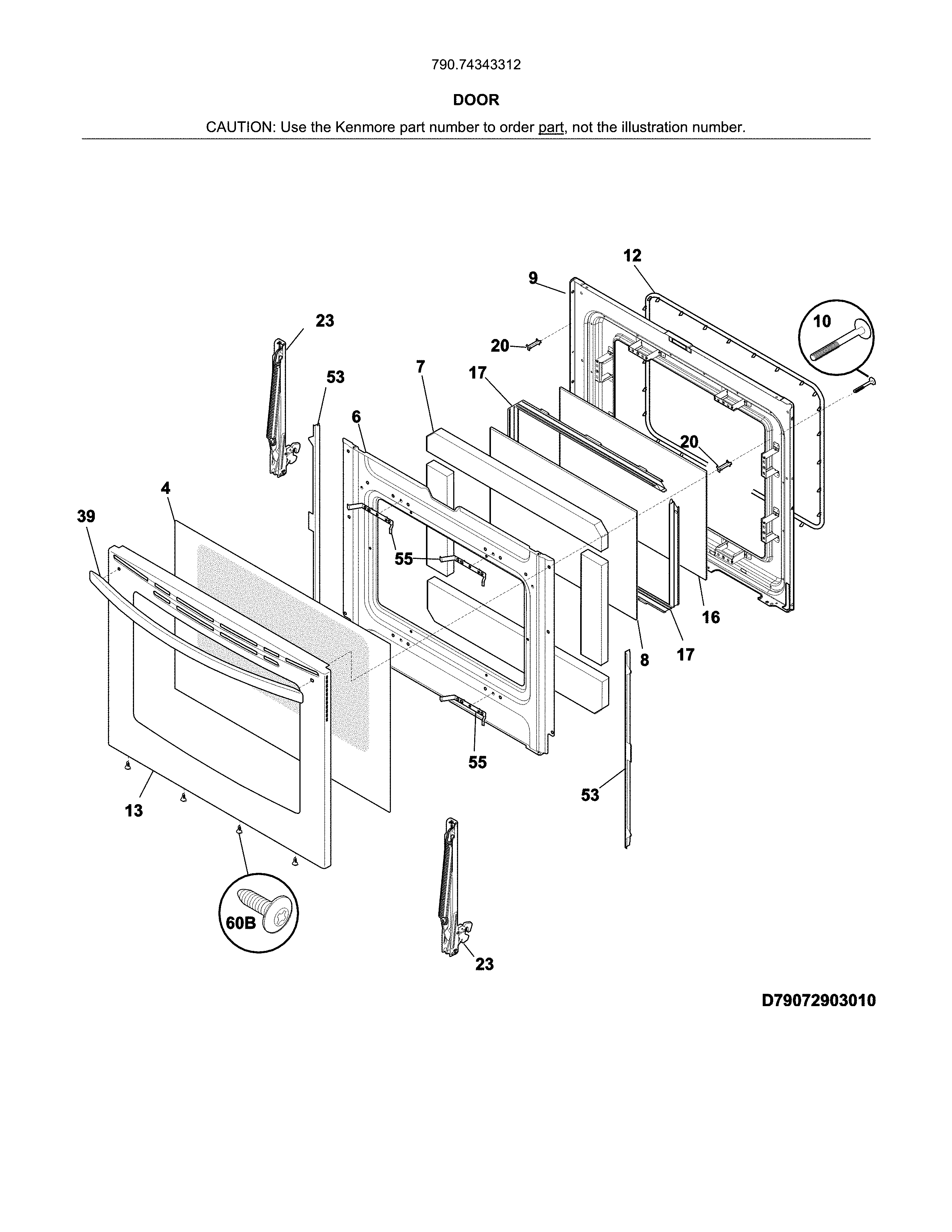 Kenmore 79074343312 door diagram