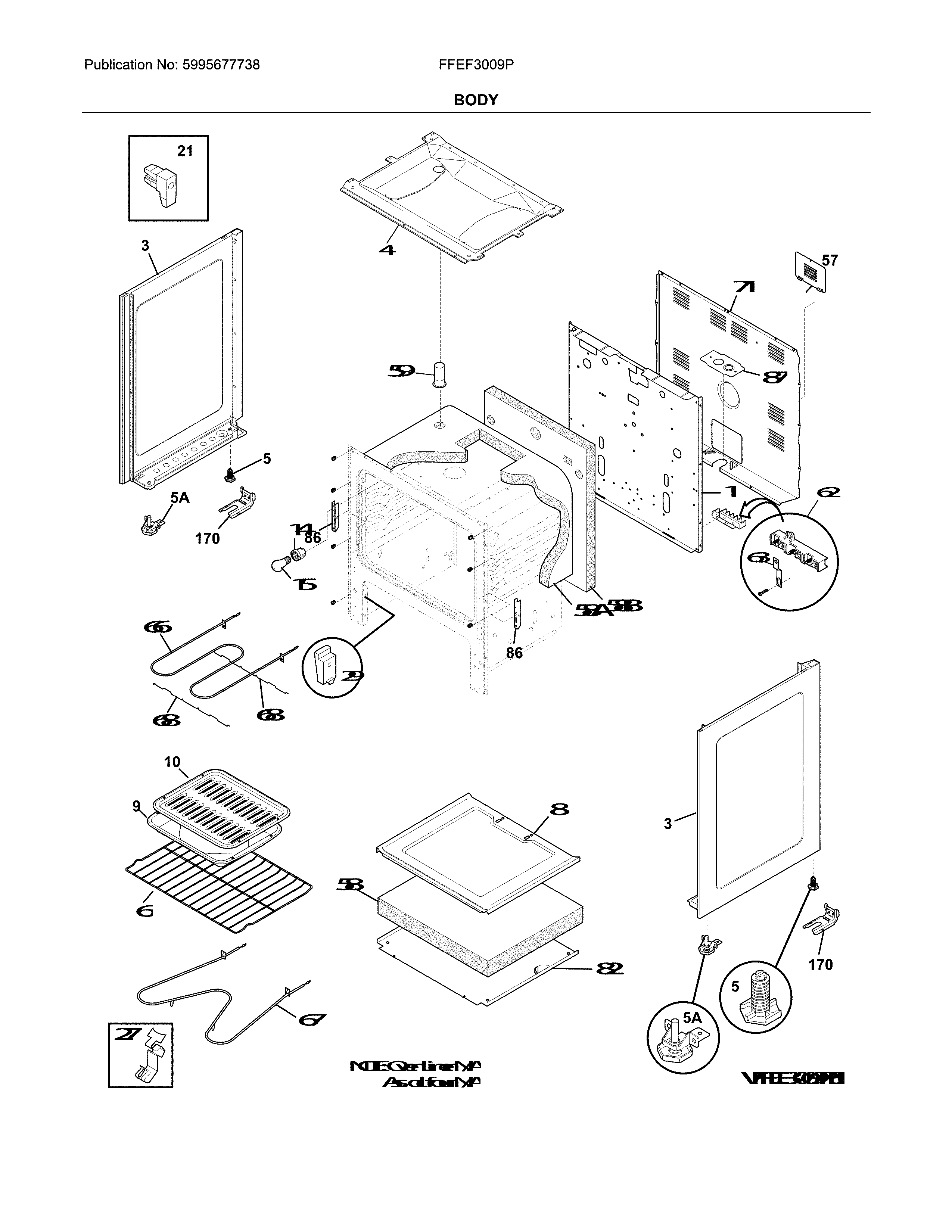 Frigidaire FFEF3009PWC body diagram