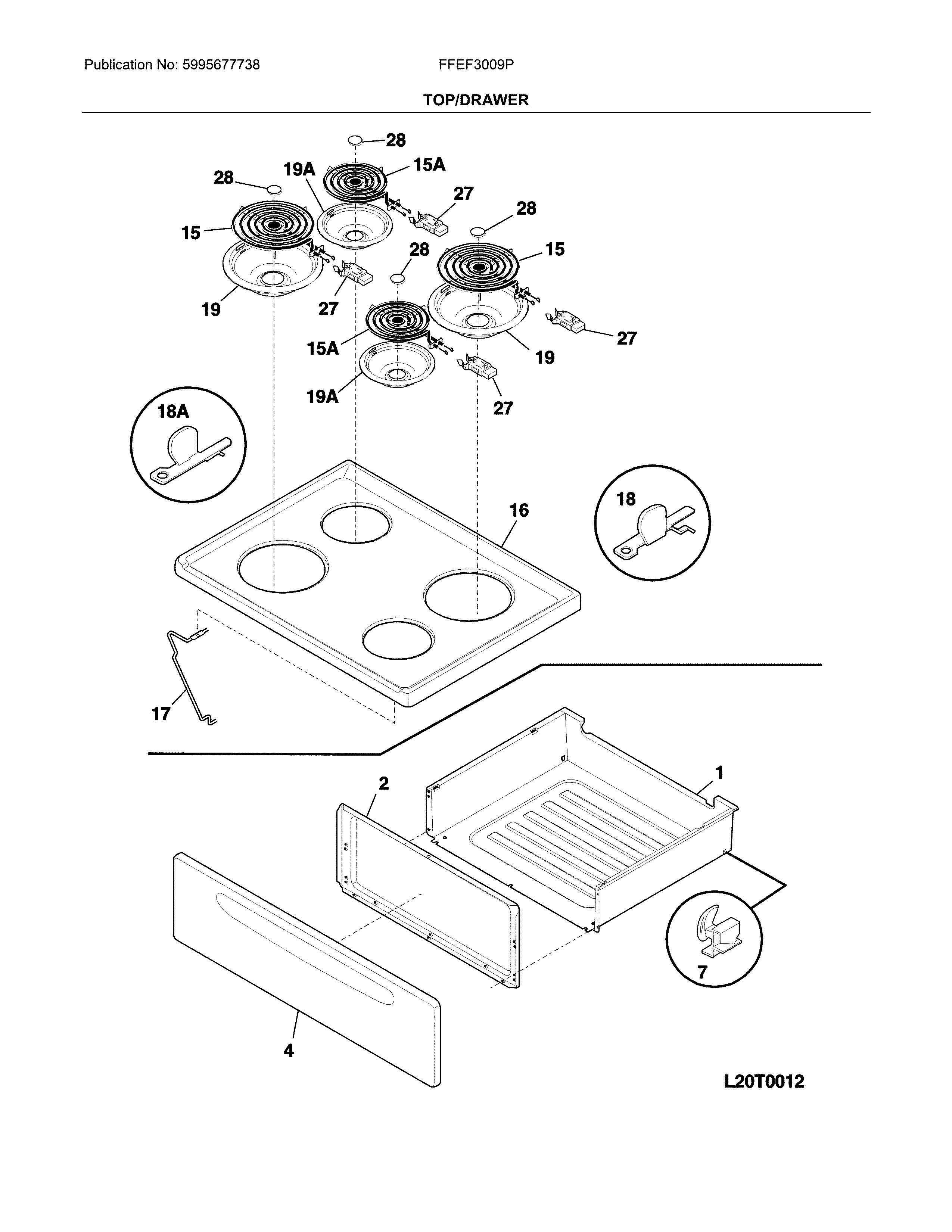 Frigidaire FFEF3009PWC top/drawer diagram