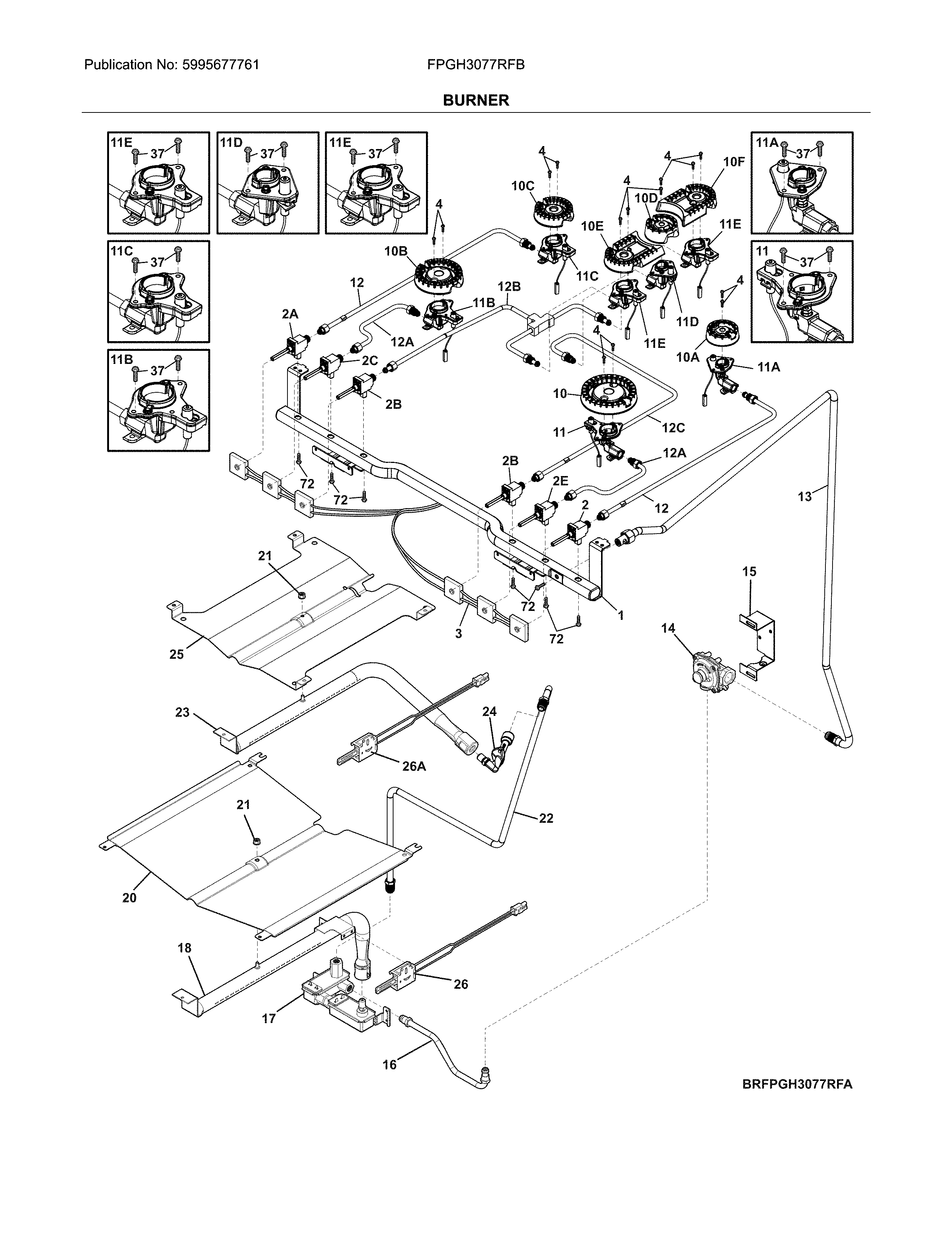 Frigidaire FPGH3077RFB burner diagram