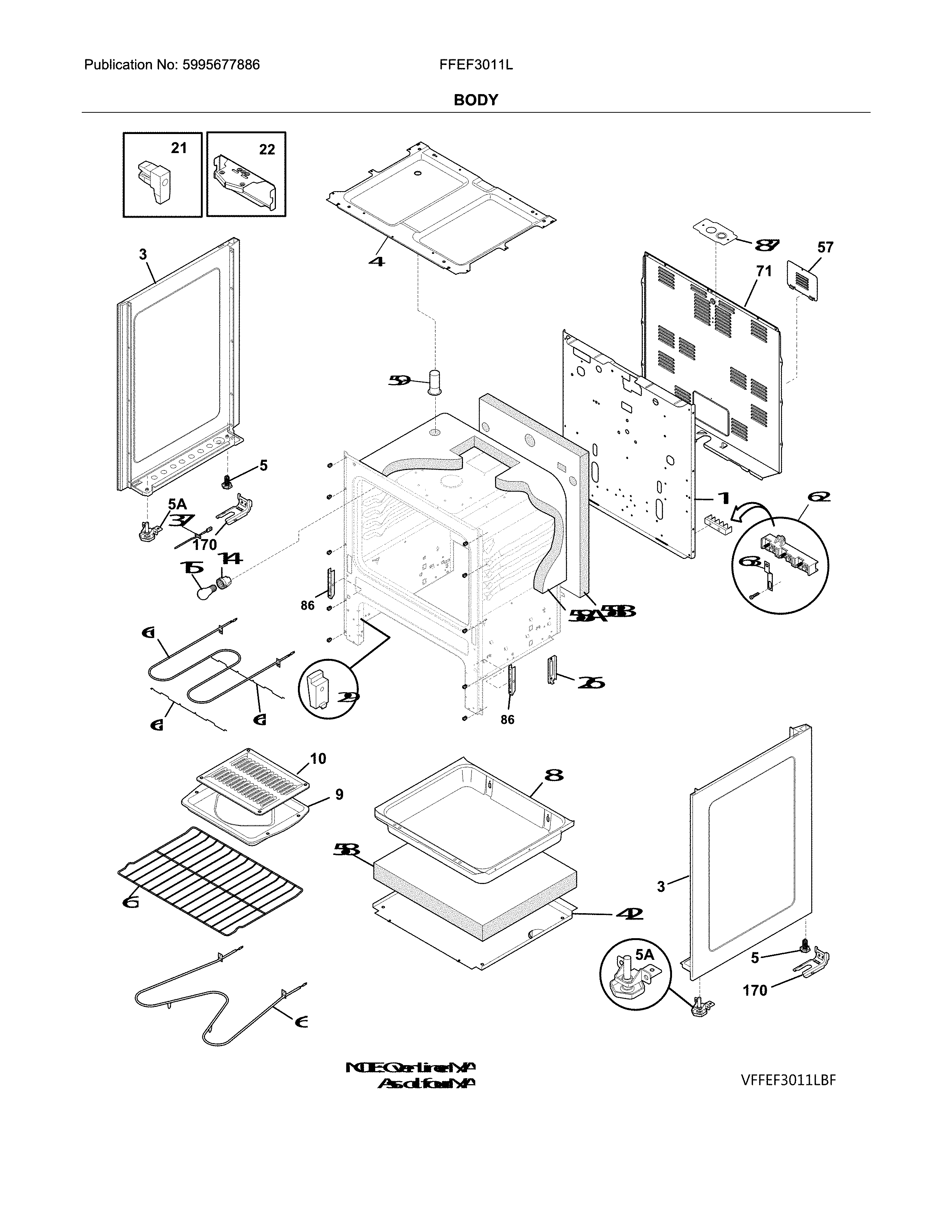 Frigidaire FFEF3011LWH body diagram