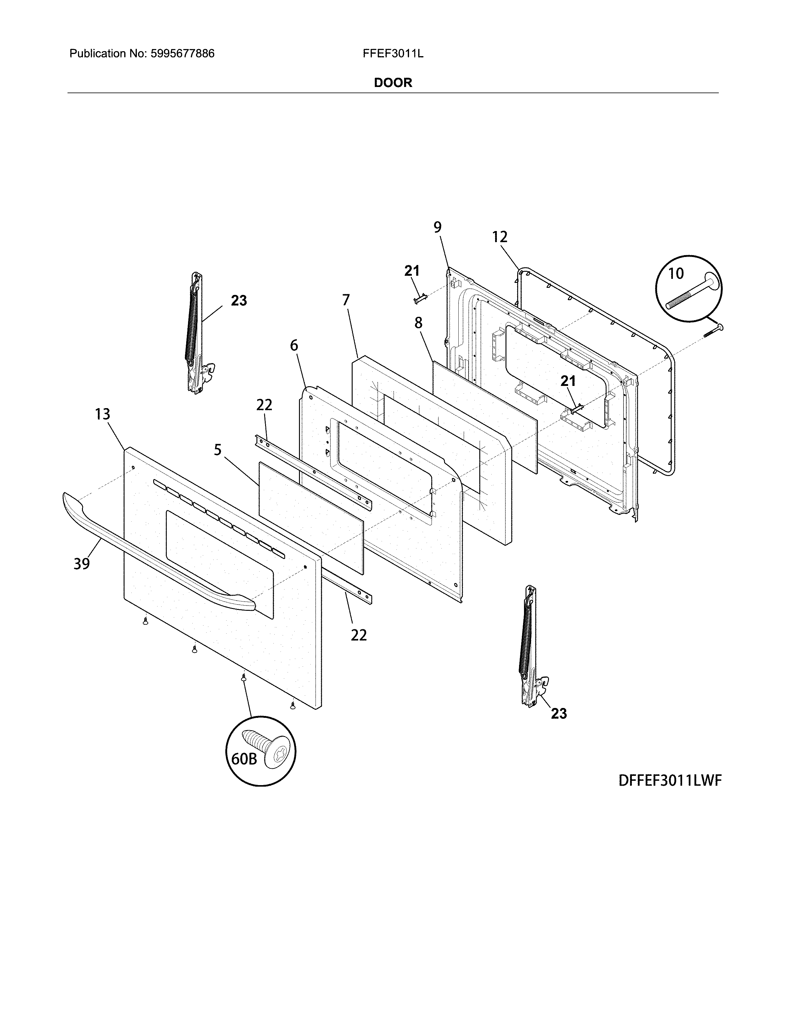 Frigidaire FFEF3011LWH door diagram