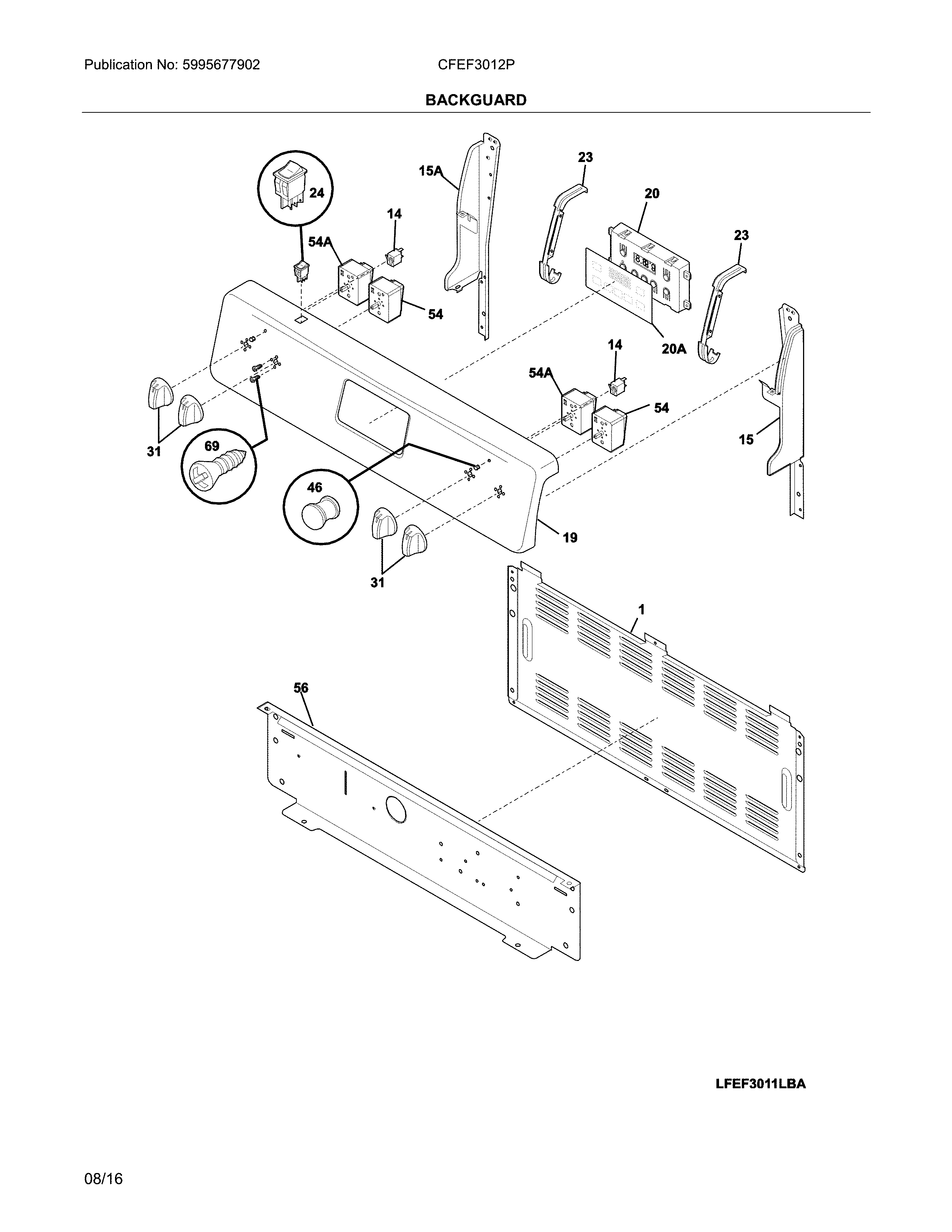 Frigidaire CFEF3012PWD backguard diagram