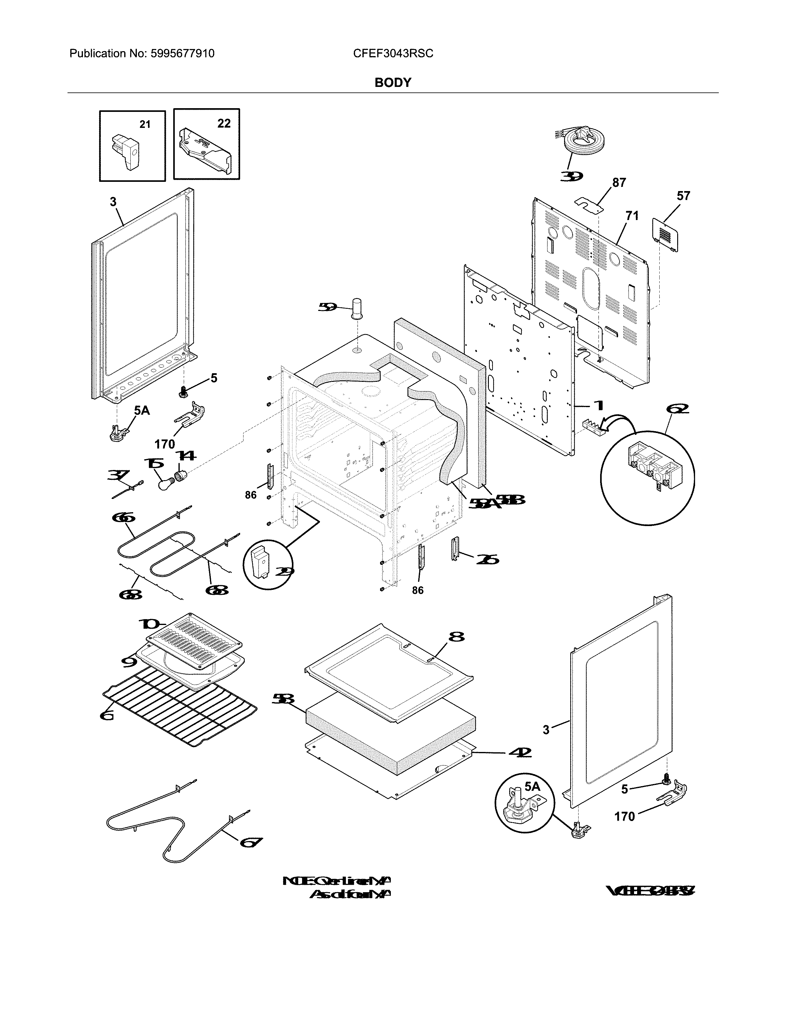 Frigidaire CFEF3043RSC body diagram