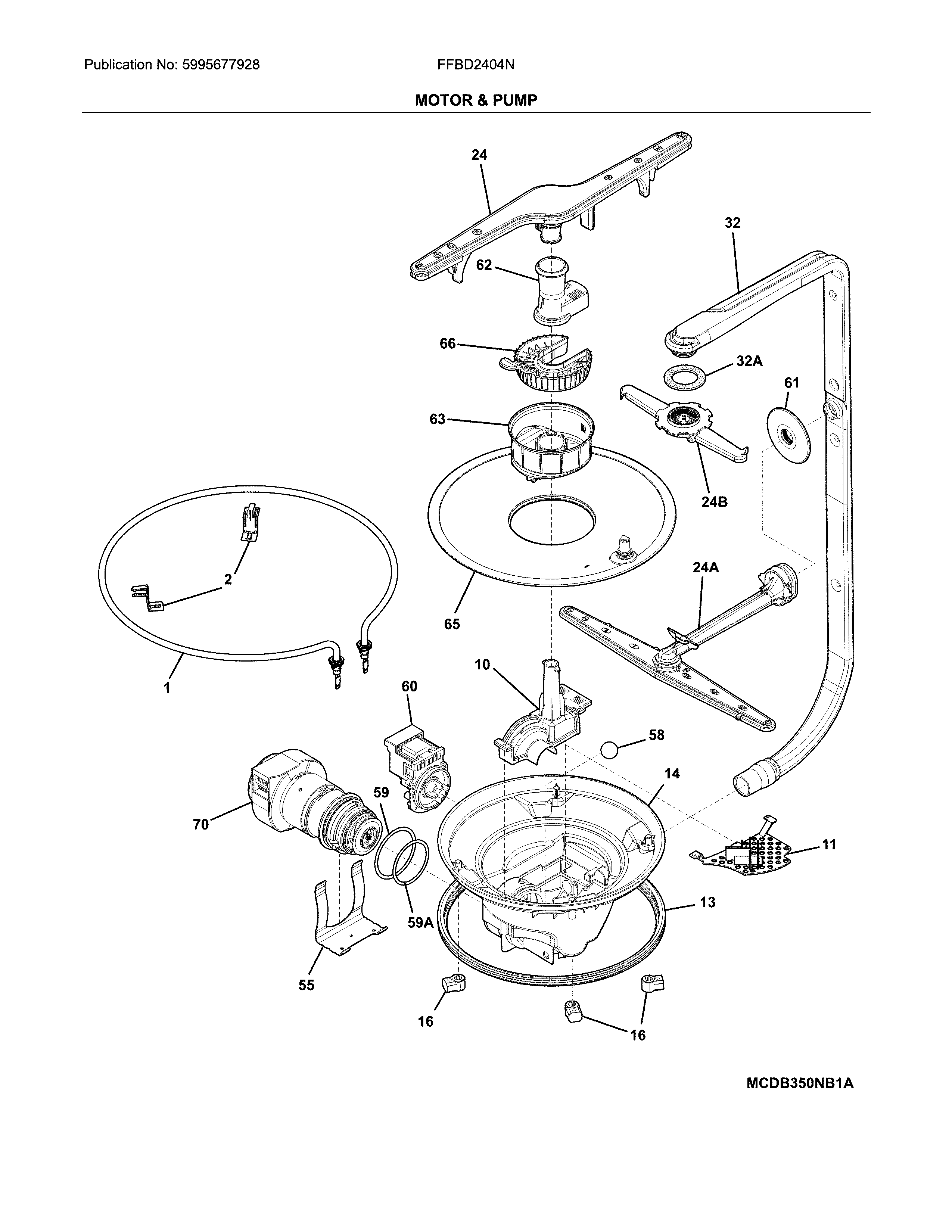 Frigidaire FFBD2404NS8C motor & pump diagram